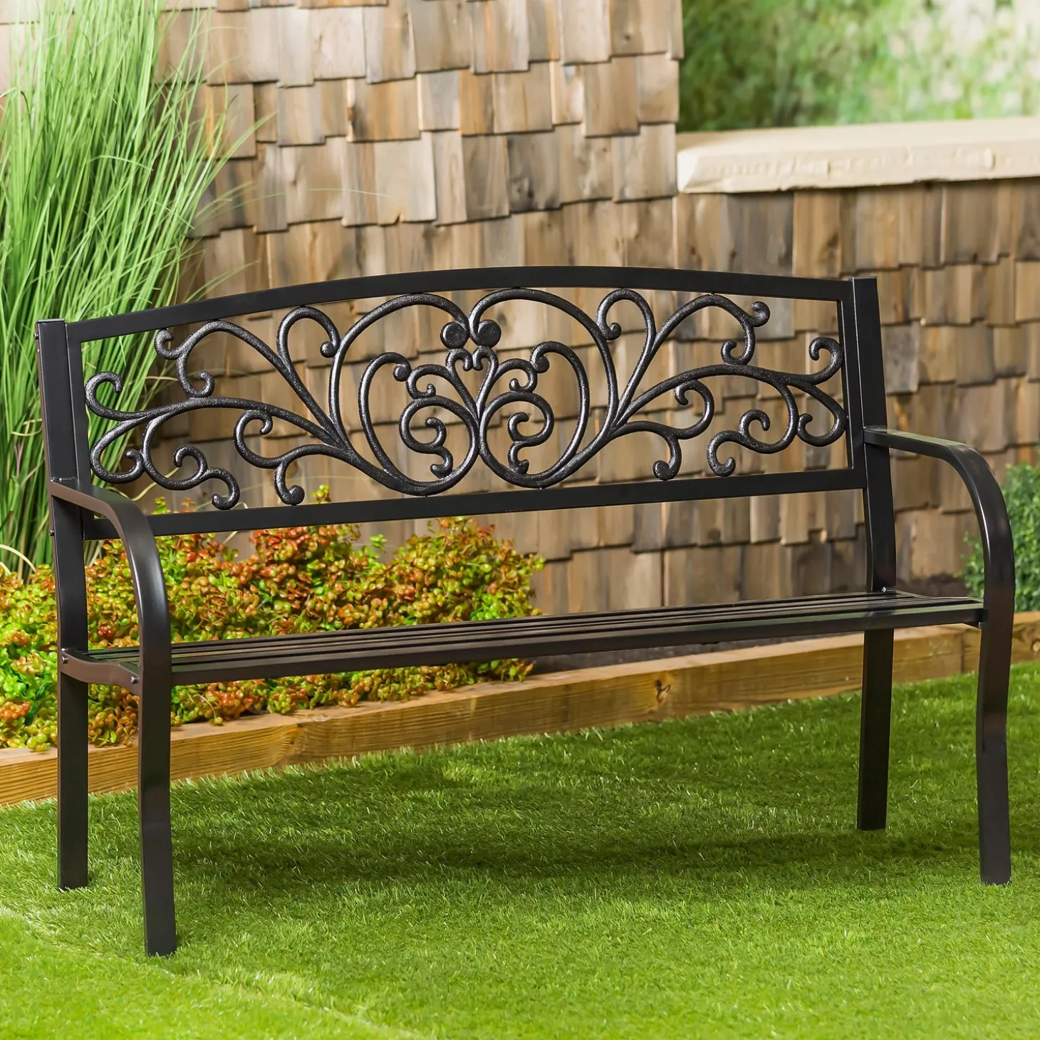 Outdoor Benches>Plow & Hearth Blooming Metal Garden Bench