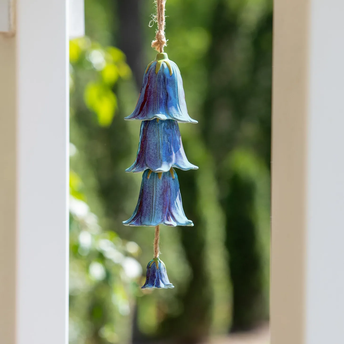 Wind Chimes & Mobiles>Plow & Hearth Blue Ceramic Flower Garden Bells Wind Chime