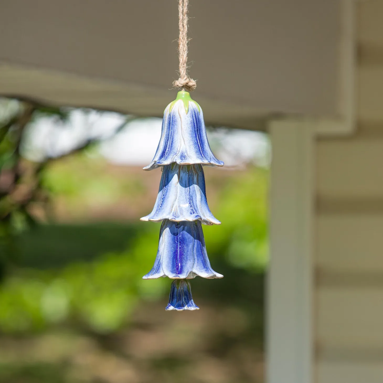 Wind Chimes & Mobiles>Plow & Hearth Blue Ceramic Flower Garden Bells Wind Chime