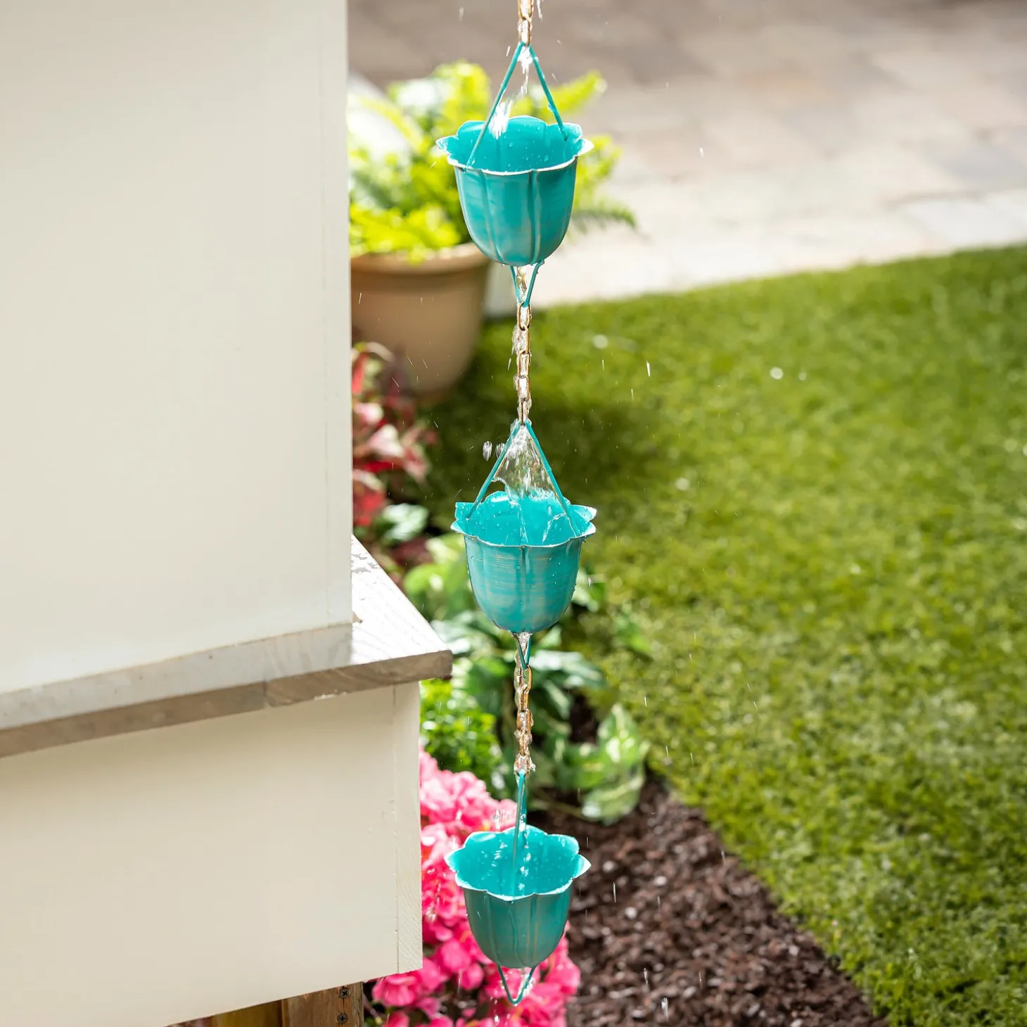 Wind Chimes & Mobiles>Plow & Hearth Blue Flower Cup Rain Chain