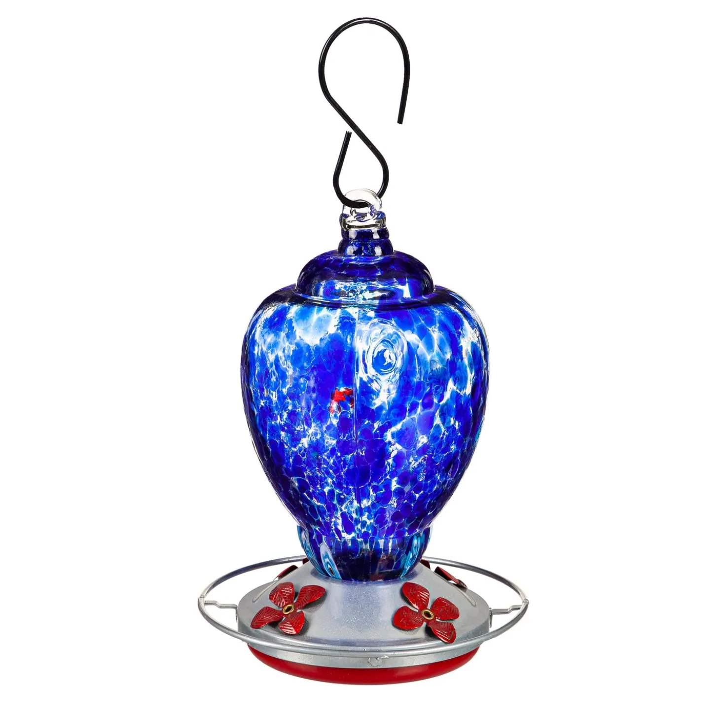 Hummingbird Feeders>Plow & Hearth Blue Speckled Glass Hummingbird Feeder