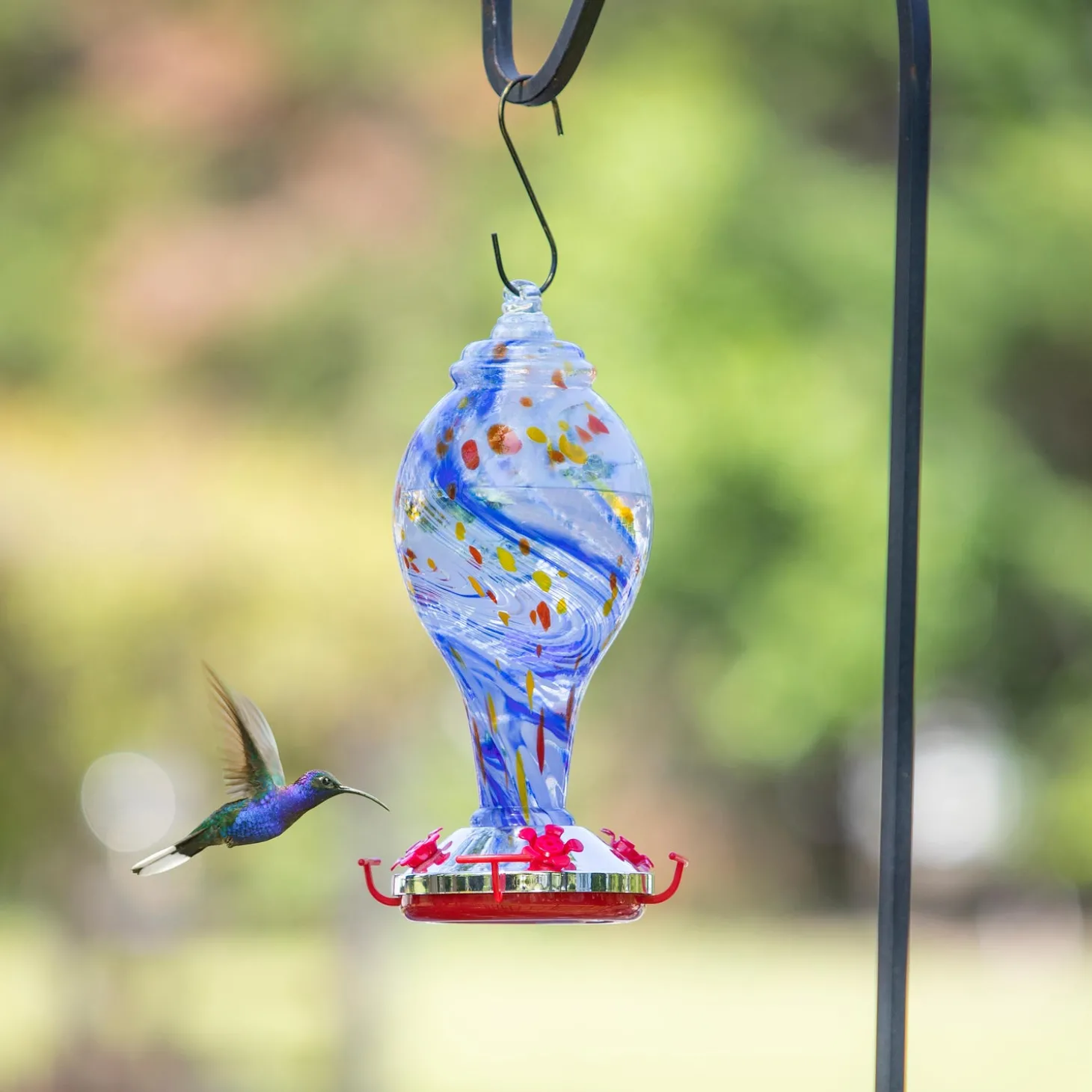 Bird Feeders>Plow & Hearth Blue Swirled Glass Hummingbird Feeder