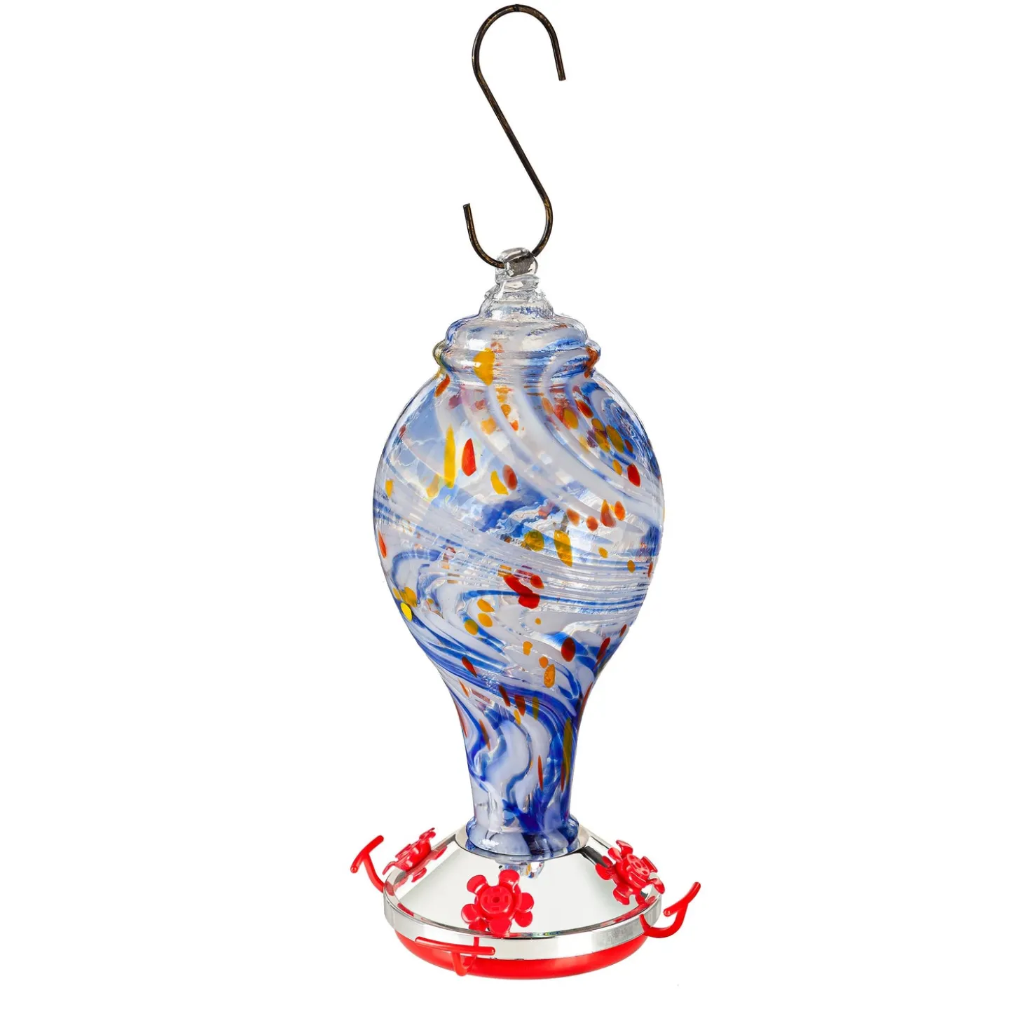 Bird Feeders>Plow & Hearth Blue Swirled Glass Hummingbird Feeder