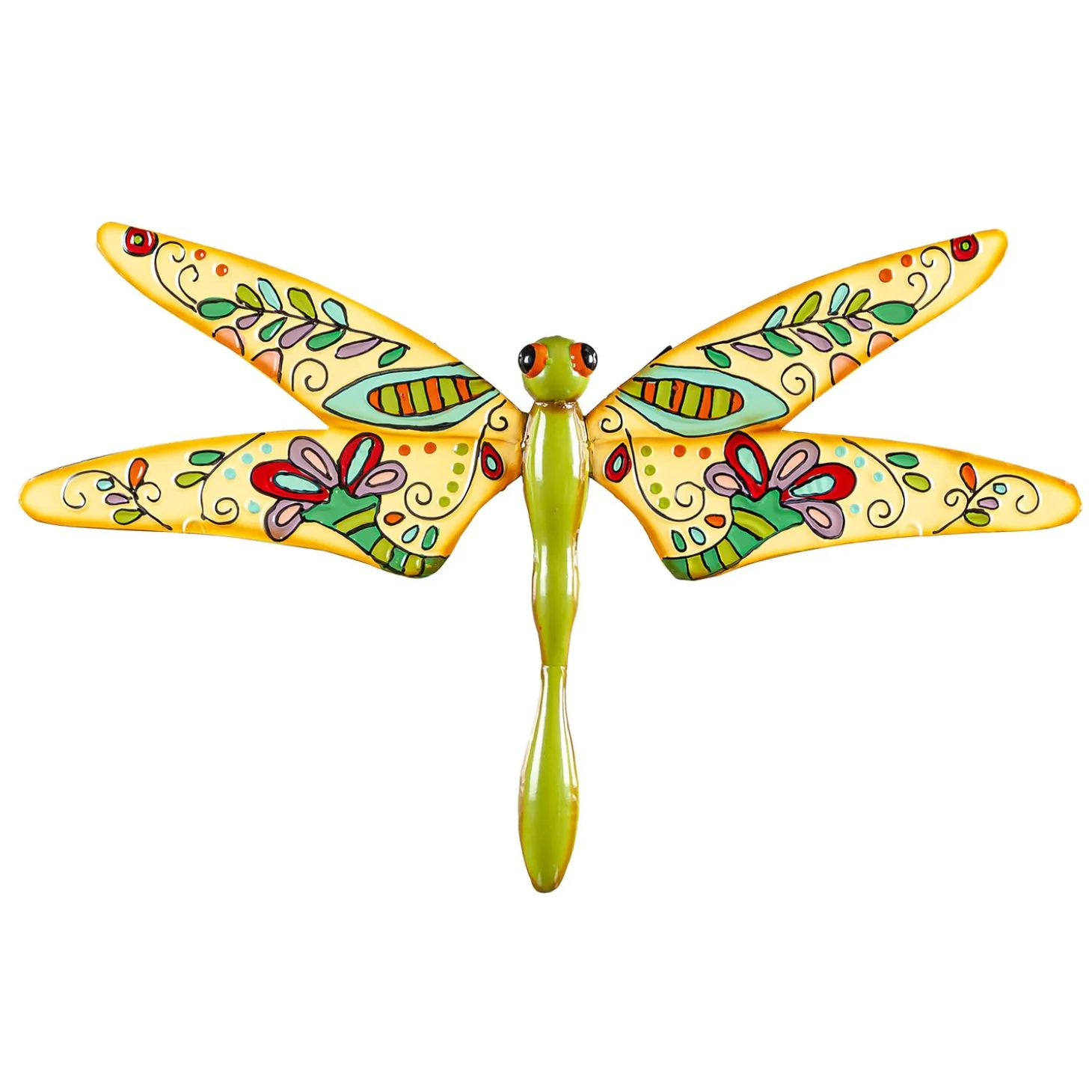 Outdoor Wall Art | Wall Art>Plow & Hearth Boho Dragonfly in Cream and Green Multi