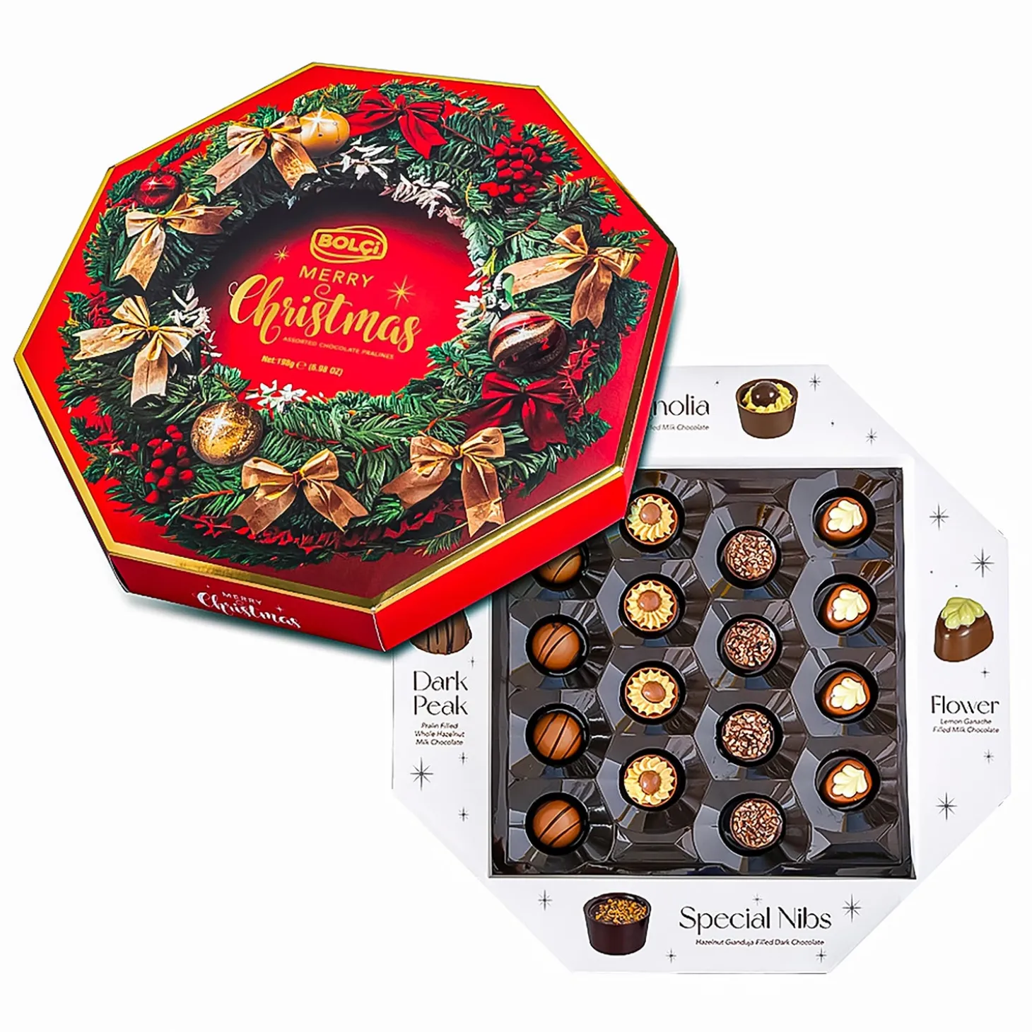 Gourmet Snacks & Nuts>Plow & Hearth Bolçi Merry Christmas, Assorted Chocolate Pralines, 198gr - 6.98oz