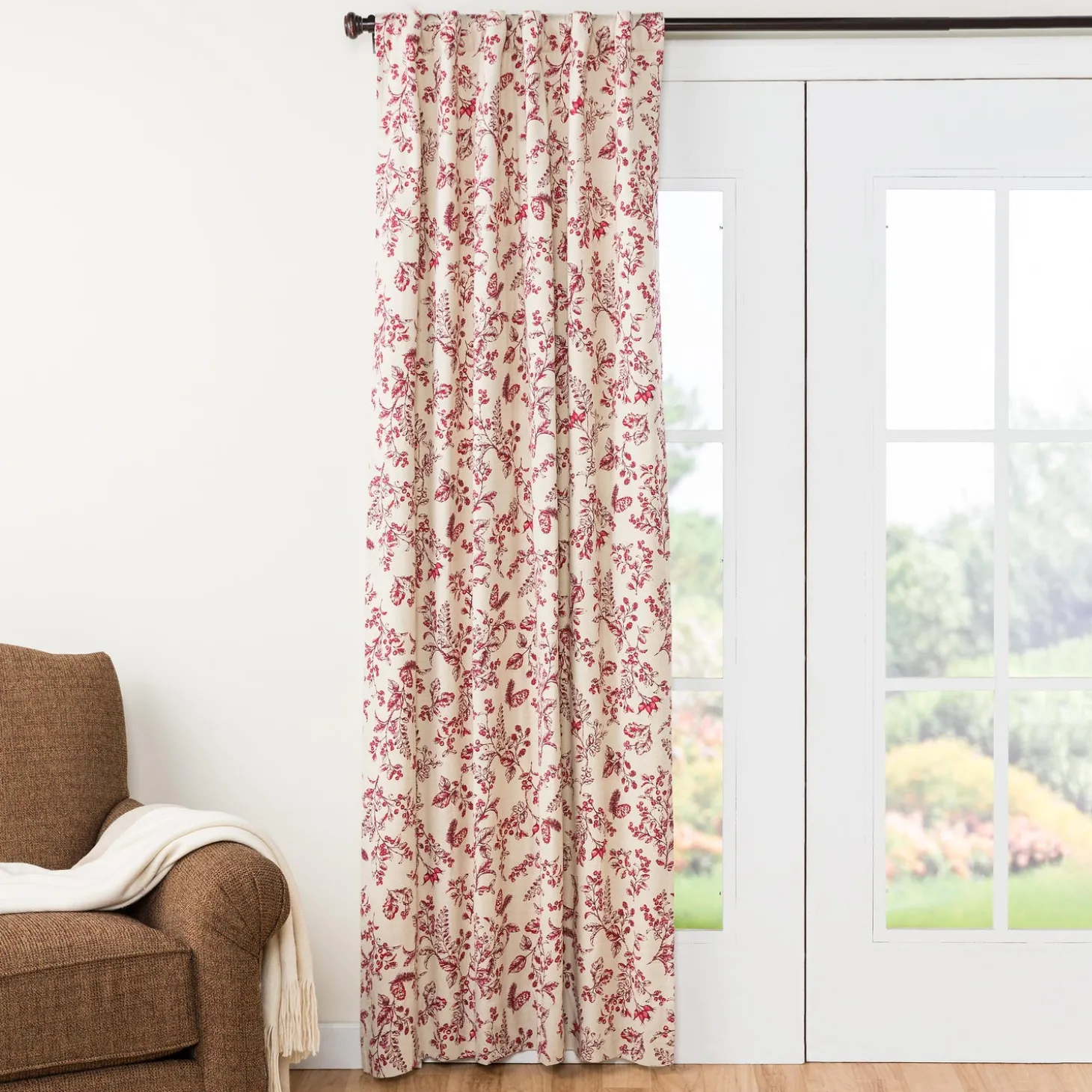 Curtain Panels | Insulated Curtains>Plow & Hearth Botanical Toile Insulated Double-Lined Patio Panel, 84"W x 84"L