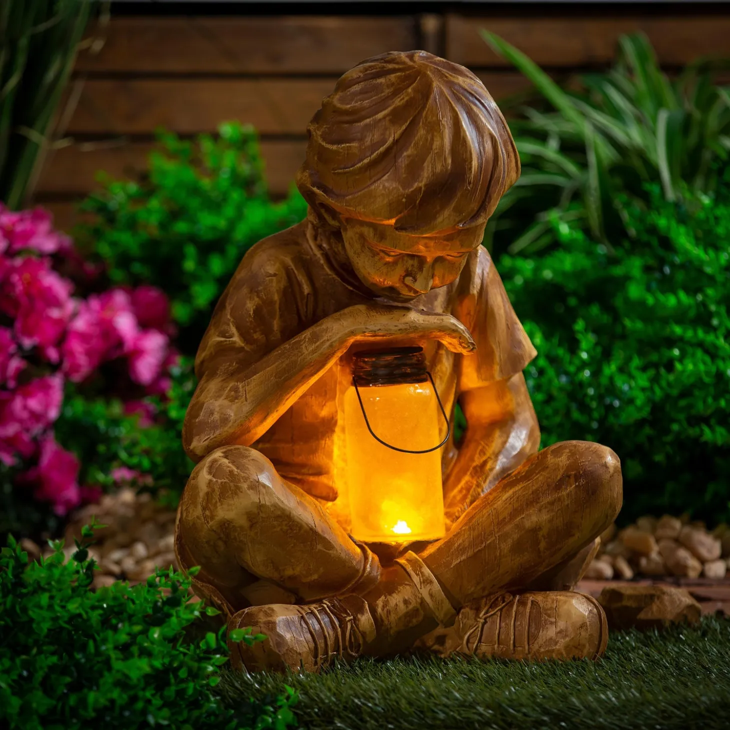 Garden Statues | Solar Accents>Plow & Hearth Boy with Firefly Statue