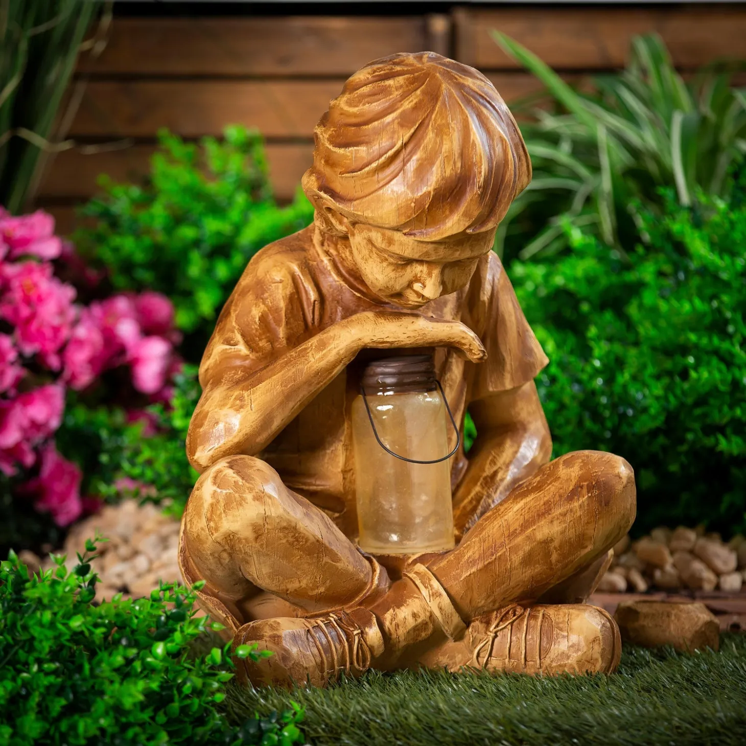 Garden Statues | Solar Accents>Plow & Hearth Boy with Firefly Statue