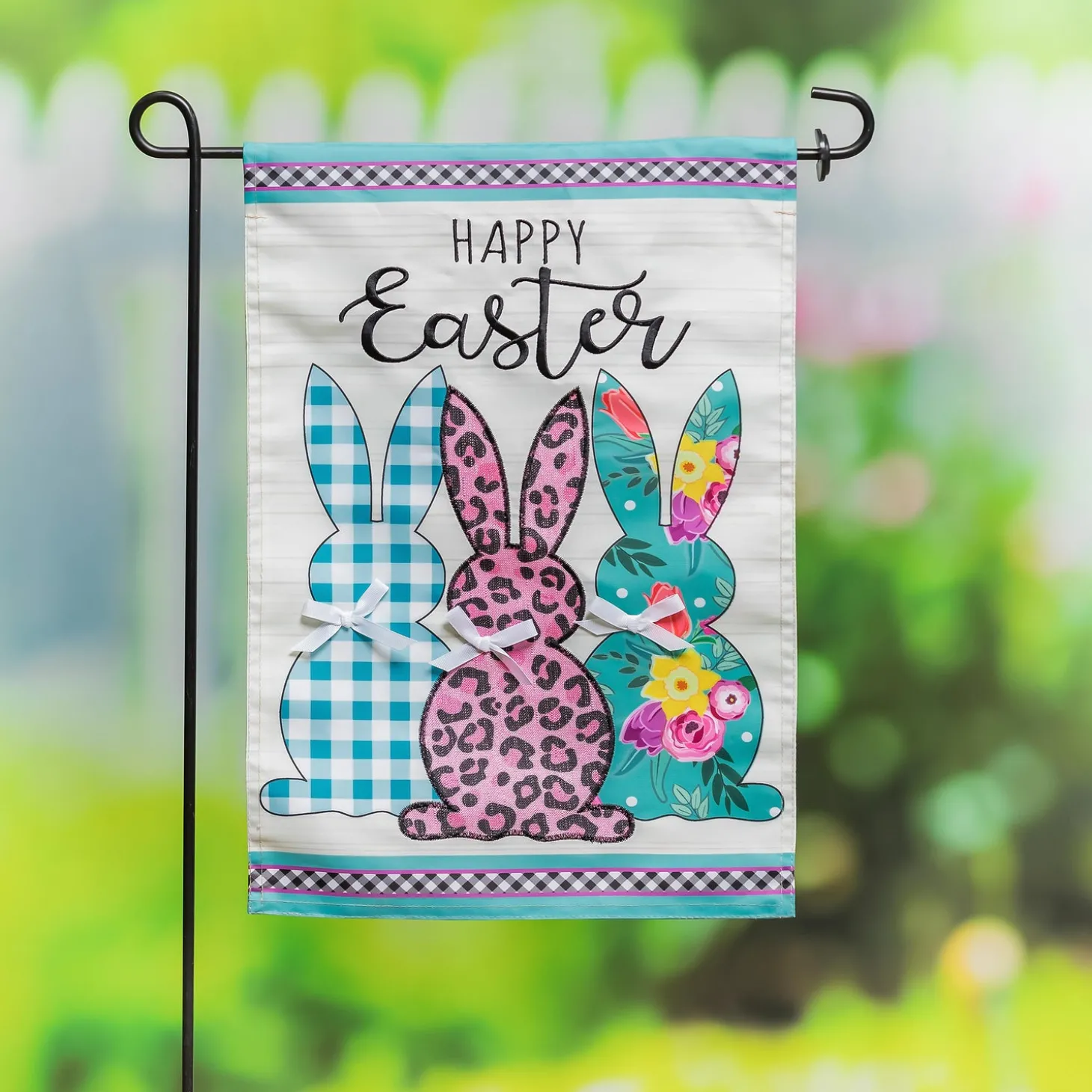 Garden Flags>Plow & Hearth Bright Bunnies Applique Garden Flag