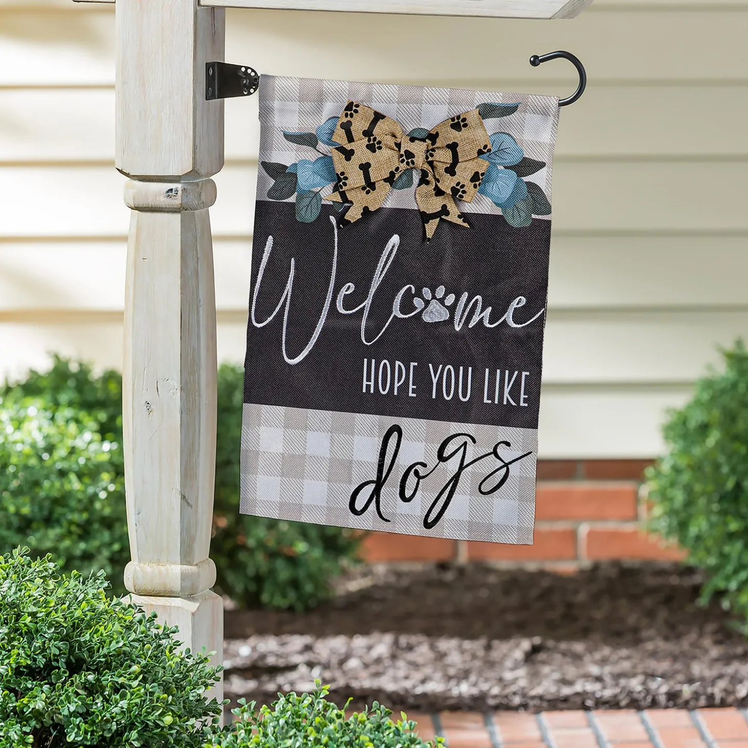 Garden Flags>Plow & Hearth Buffalo Check Dog Burlap Garden Flag