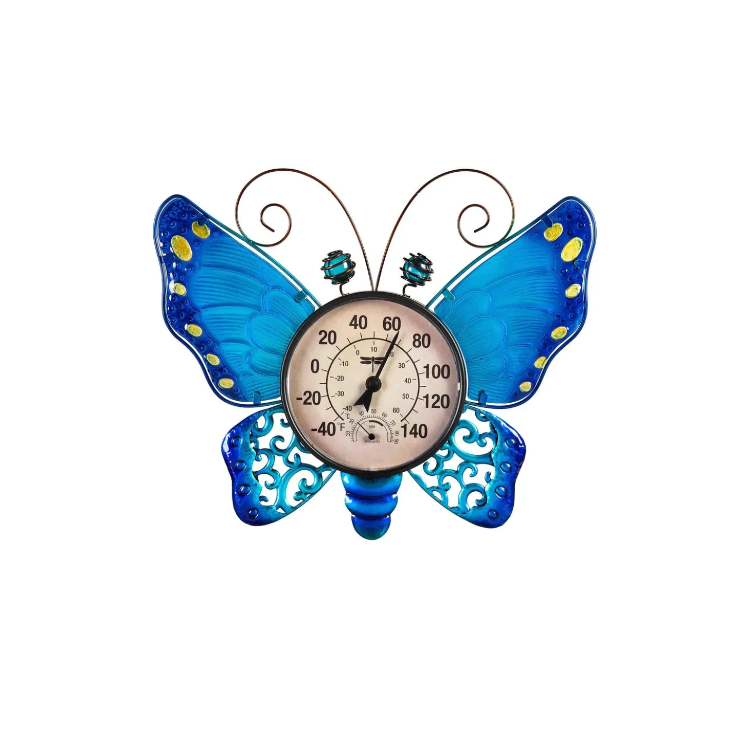 Outdoor Wall Art>Plow & Hearth Butterfly Outdoor Wall Thermometer, Blue