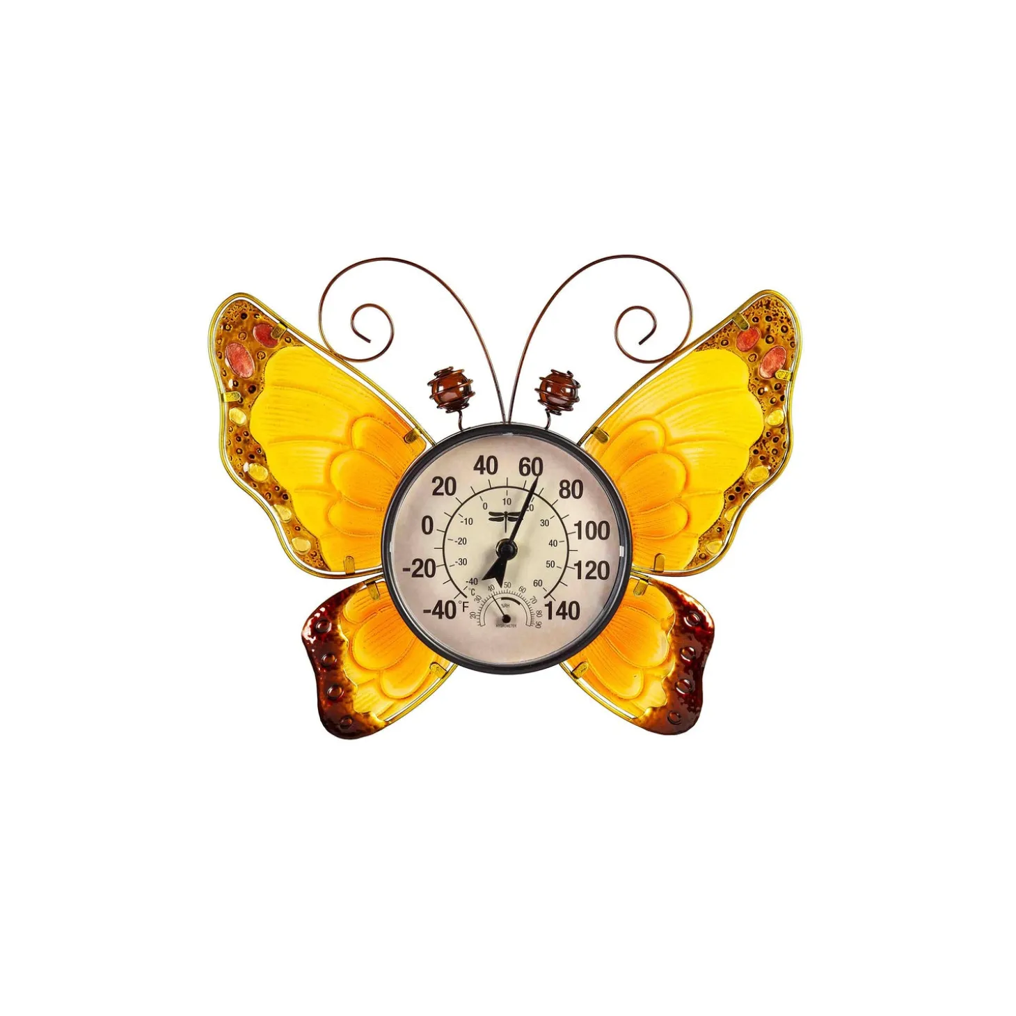 Outdoor Wall Art>Plow & Hearth Butterfly Outdoor Wall Thermometer, Yellow