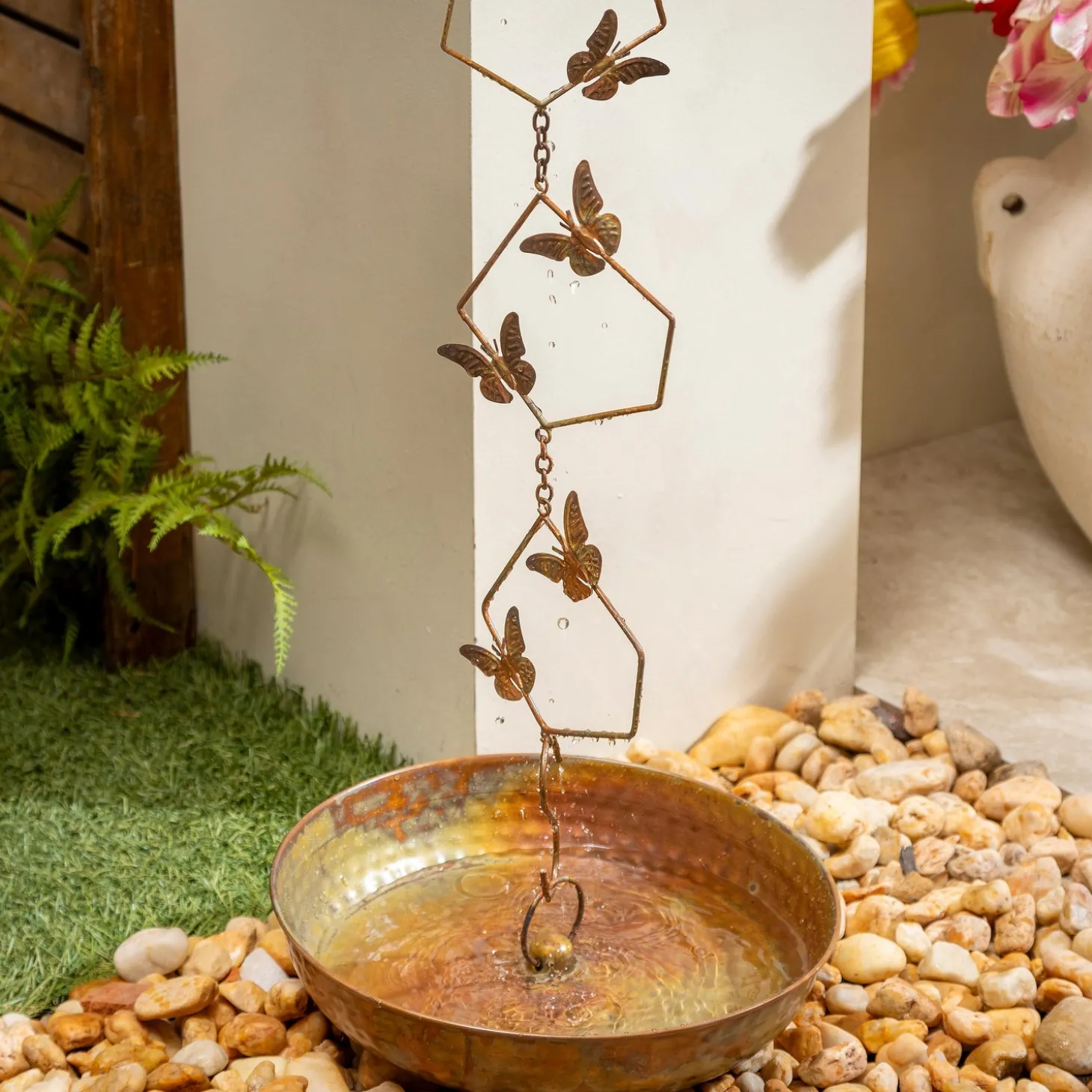 Wind Chimes & Mobiles>Plow & Hearth Butterfly Pentagon Rain Chain, 96" H