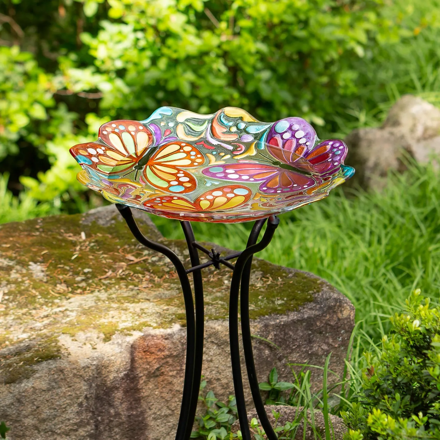 Birdbaths>Plow & Hearth Butterfly Sculpted Glass Birdbath Basin