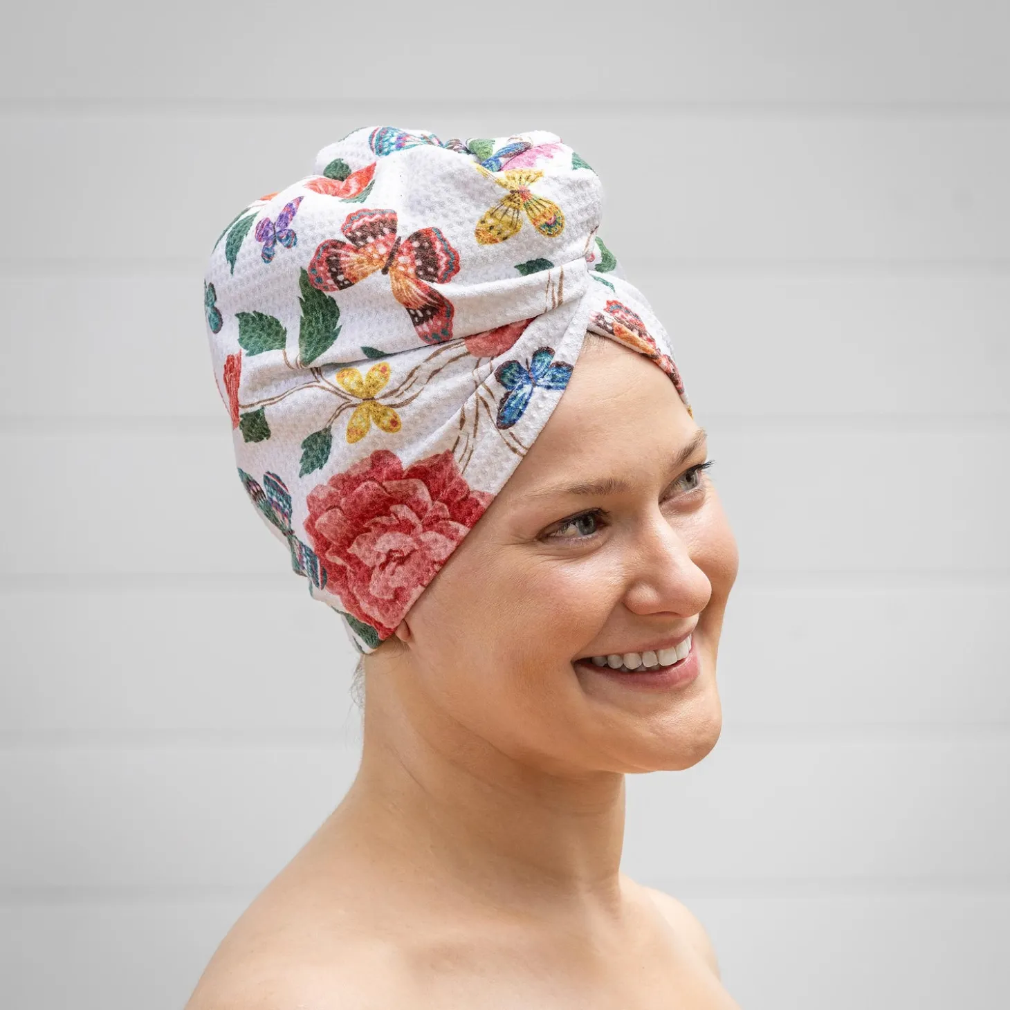 Bath Accessories>Plow & Hearth Butterfly Toile Quick Dry Hair Wrap