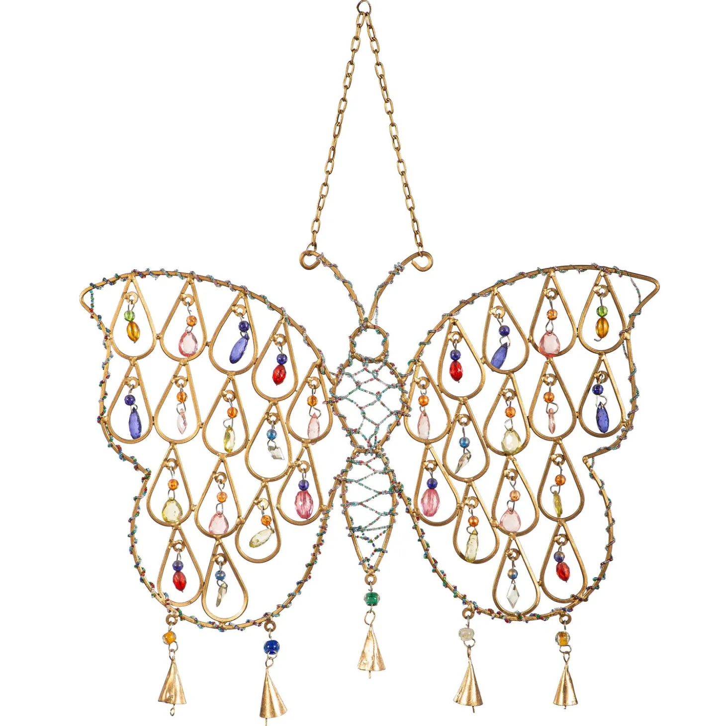 Wind Chimes & Mobiles>Plow & Hearth Butterfly Wind Chime with Glass Beads