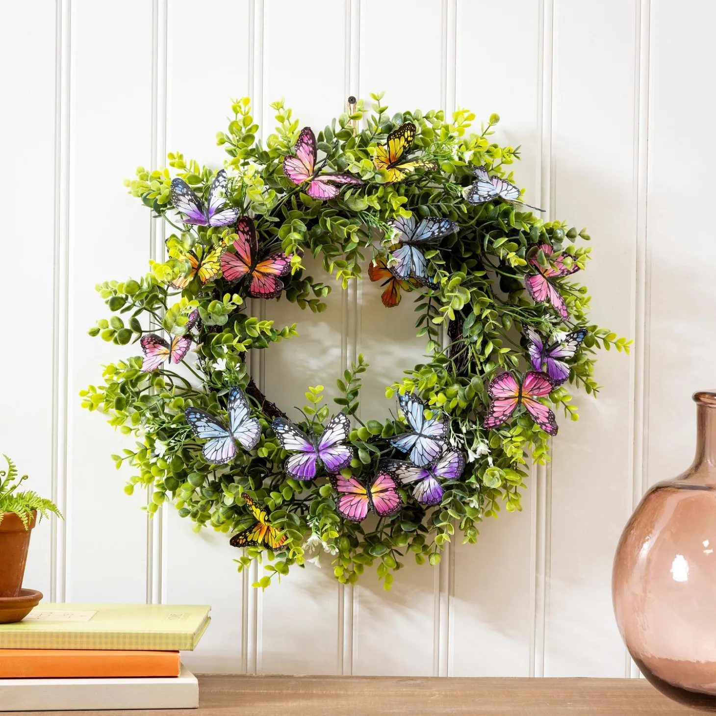 Wreaths | Faux Flowers & Plants>Plow & Hearth Butterfly Wreath, 20"