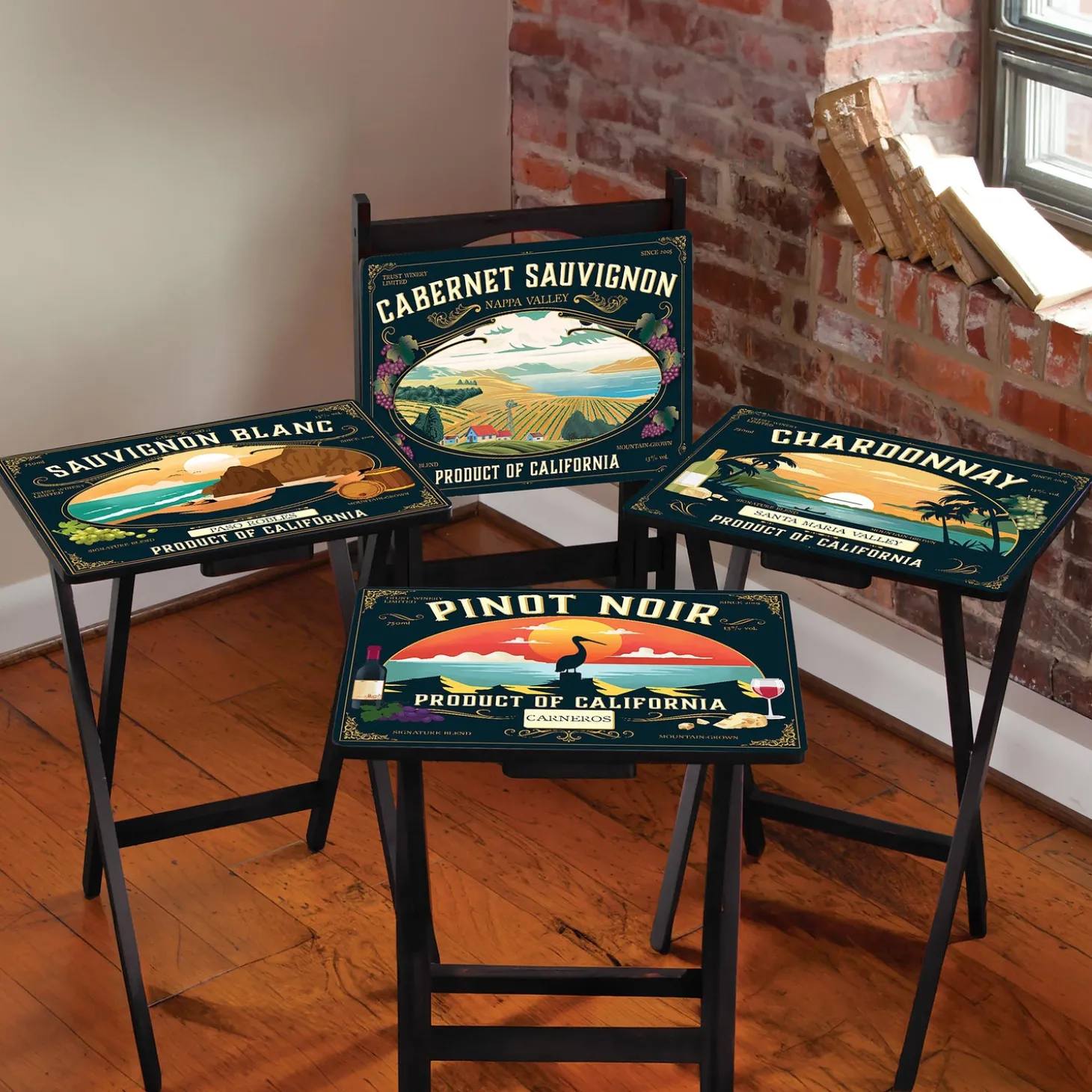 Accent Tables>Plow & Hearth California Wine Label TV Tray Set of 4