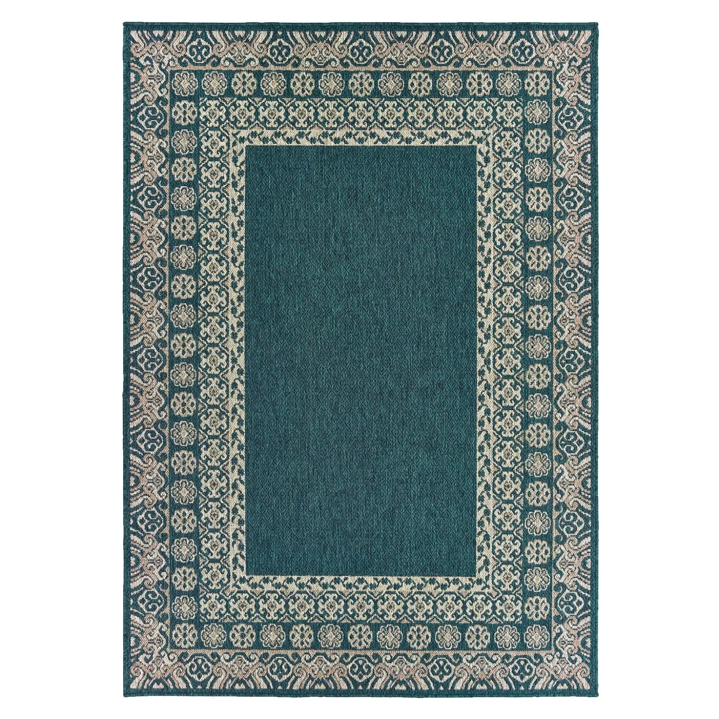 Area Rugs>Plow & Hearth Cambridge Lace Indoor/Outdoor Border Rug, 3'3" x 5' Blue