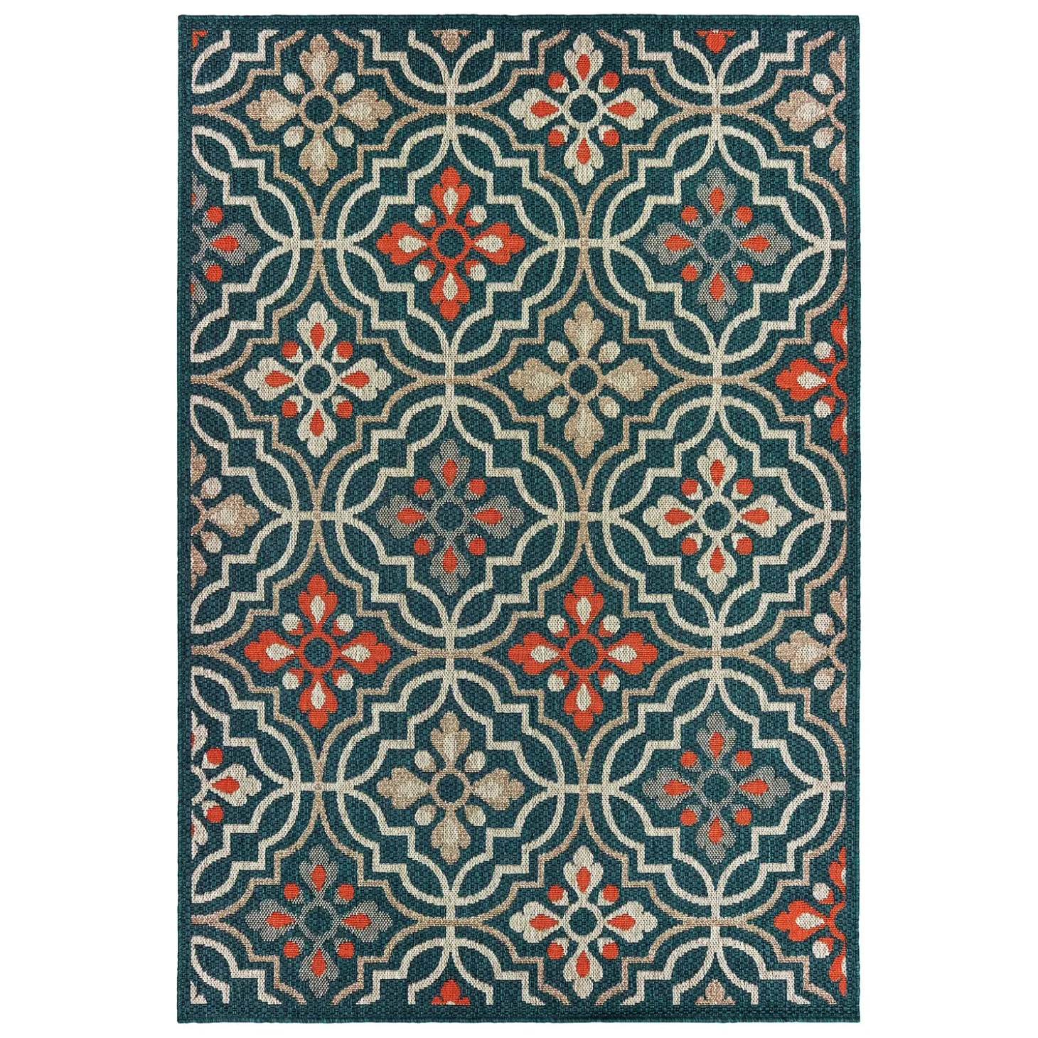 Area Rugs>Plow & Hearth Cambridge Tilework Indoor/Outdoor Rug, 5'3" x 7'3"