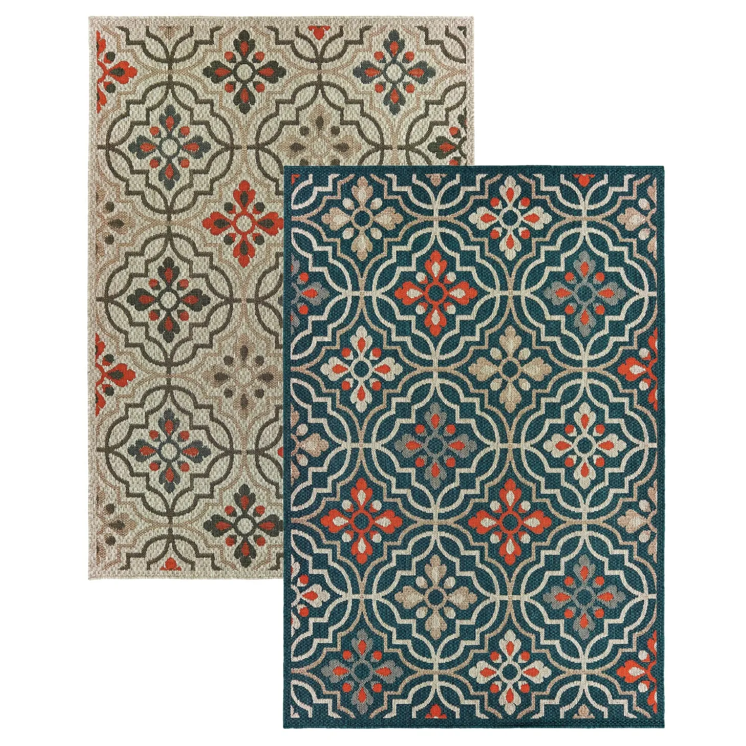 Area Rugs>Plow & Hearth Cambridge Tilework Indoor/Outdoor Rug, 6'7" x 9'2"