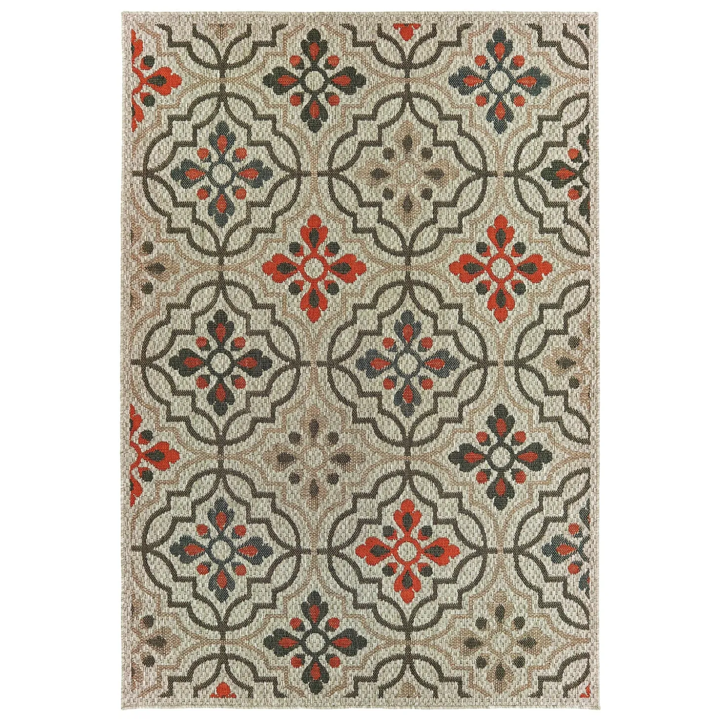 Area Rugs>Plow & Hearth Cambridge Tilework Indoor/Outdoor Rug, 6'7" x 9'2"