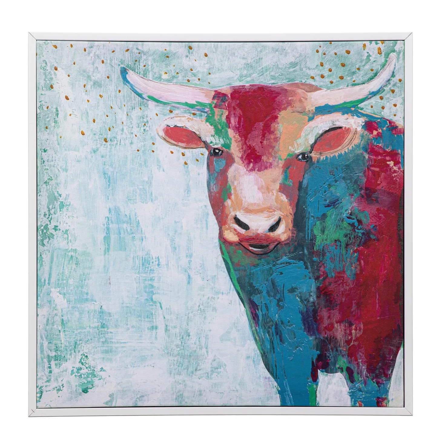 Wall Art>Plow & Hearth Canvas Wall Art with Wooden Frame, Cow, 24" L x 24" H