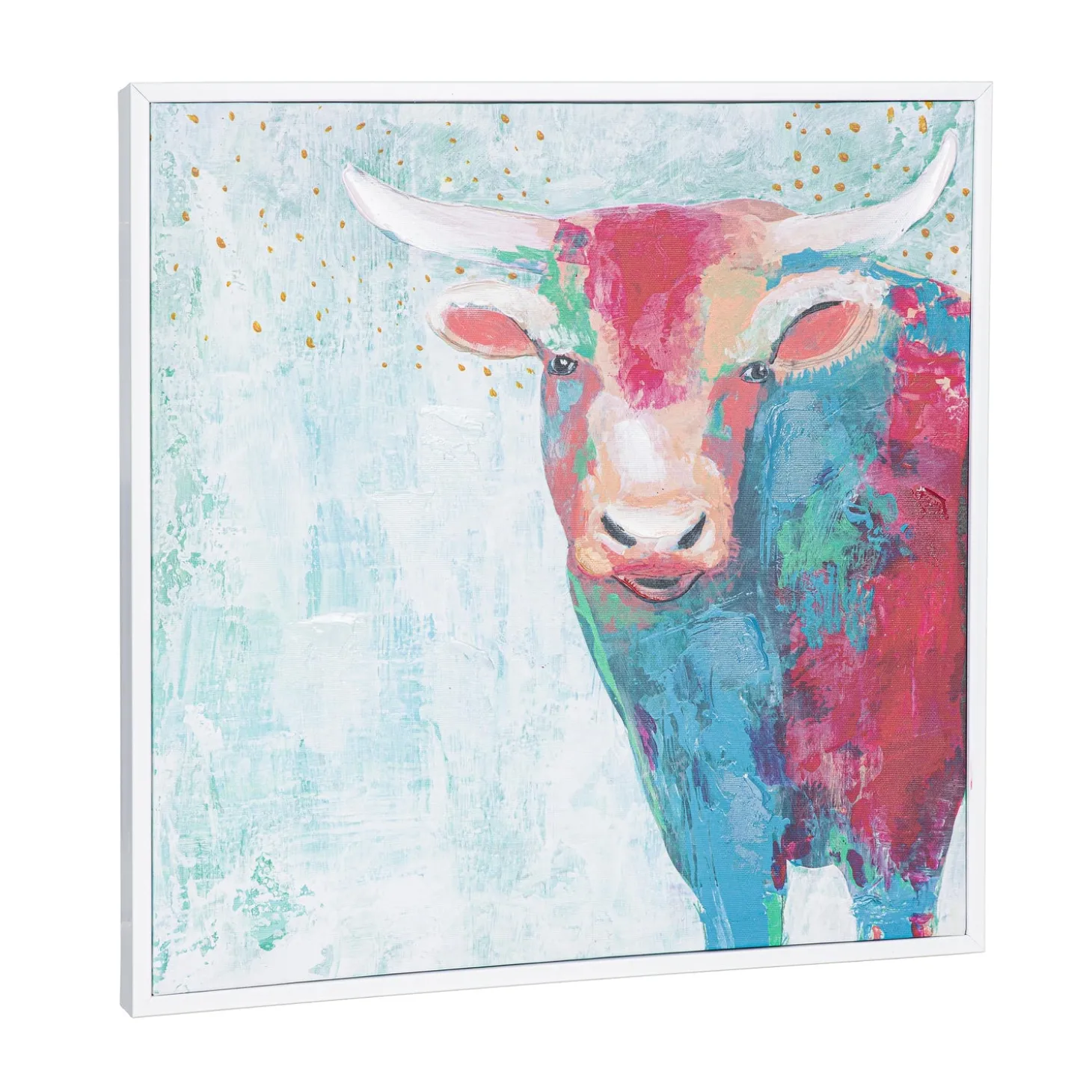 Wall Art>Plow & Hearth Canvas Wall Art with Wooden Frame, Cow, 24" L x 24" H