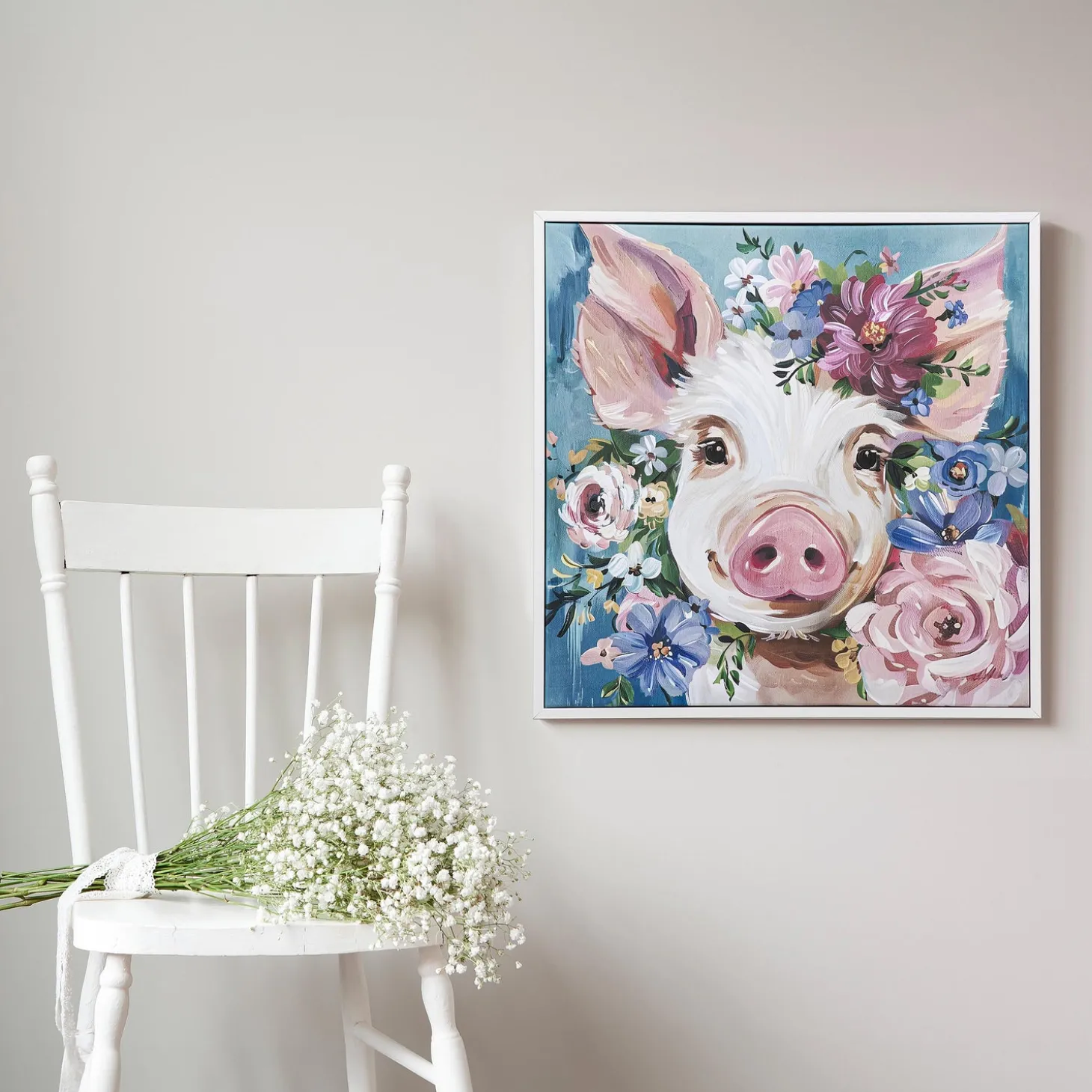 Wall Art>Plow & Hearth Canvas Wall Art with Wooden Frame, Pig, 24" L x 24" H