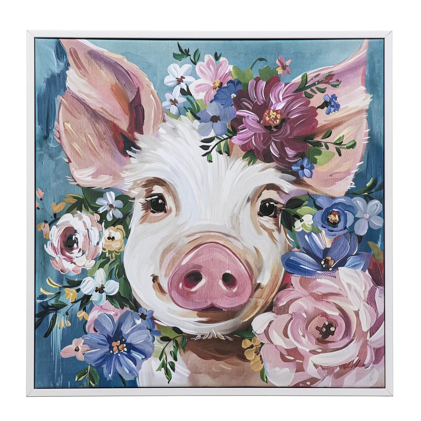 Wall Art>Plow & Hearth Canvas Wall Art with Wooden Frame, Pig, 24" L x 24" H