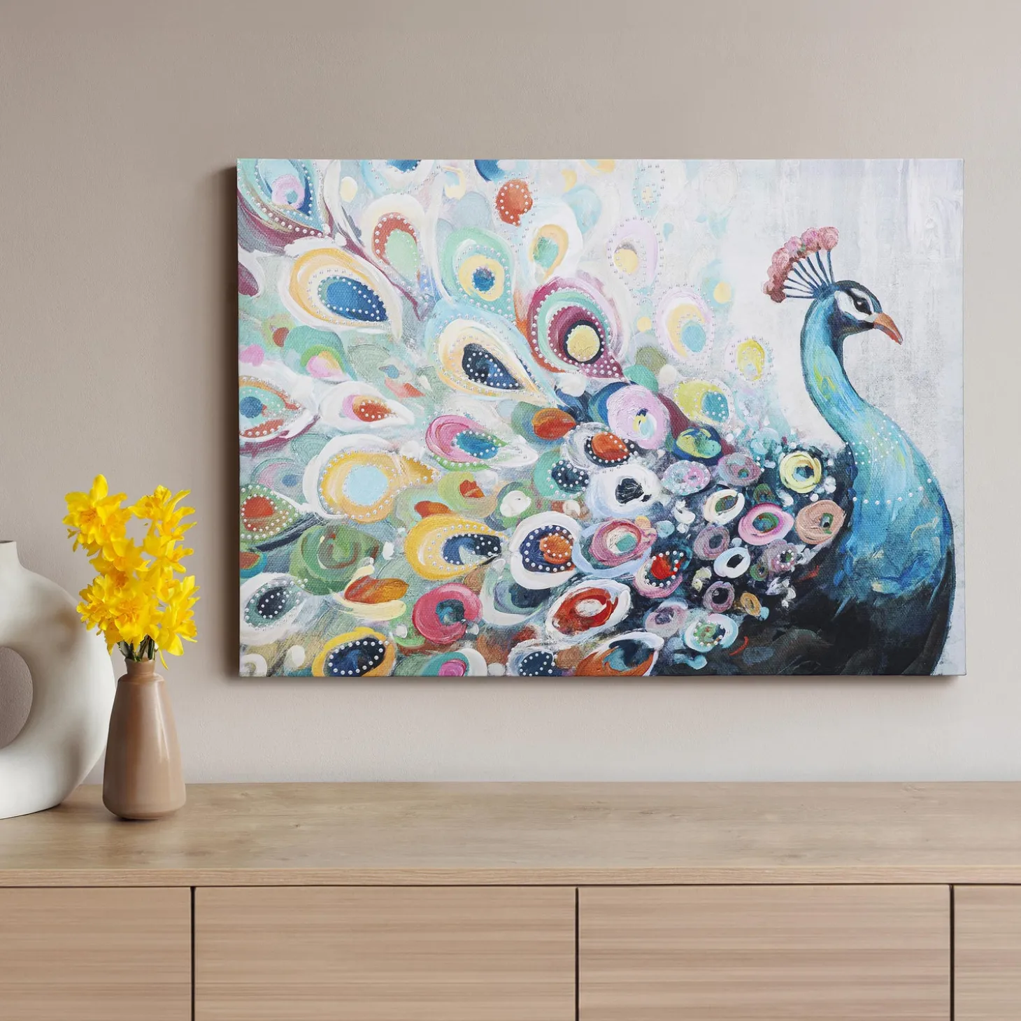 Wall Art>Plow & Hearth Canvas Wall Décor, Peacock, 28" L x 20" H
