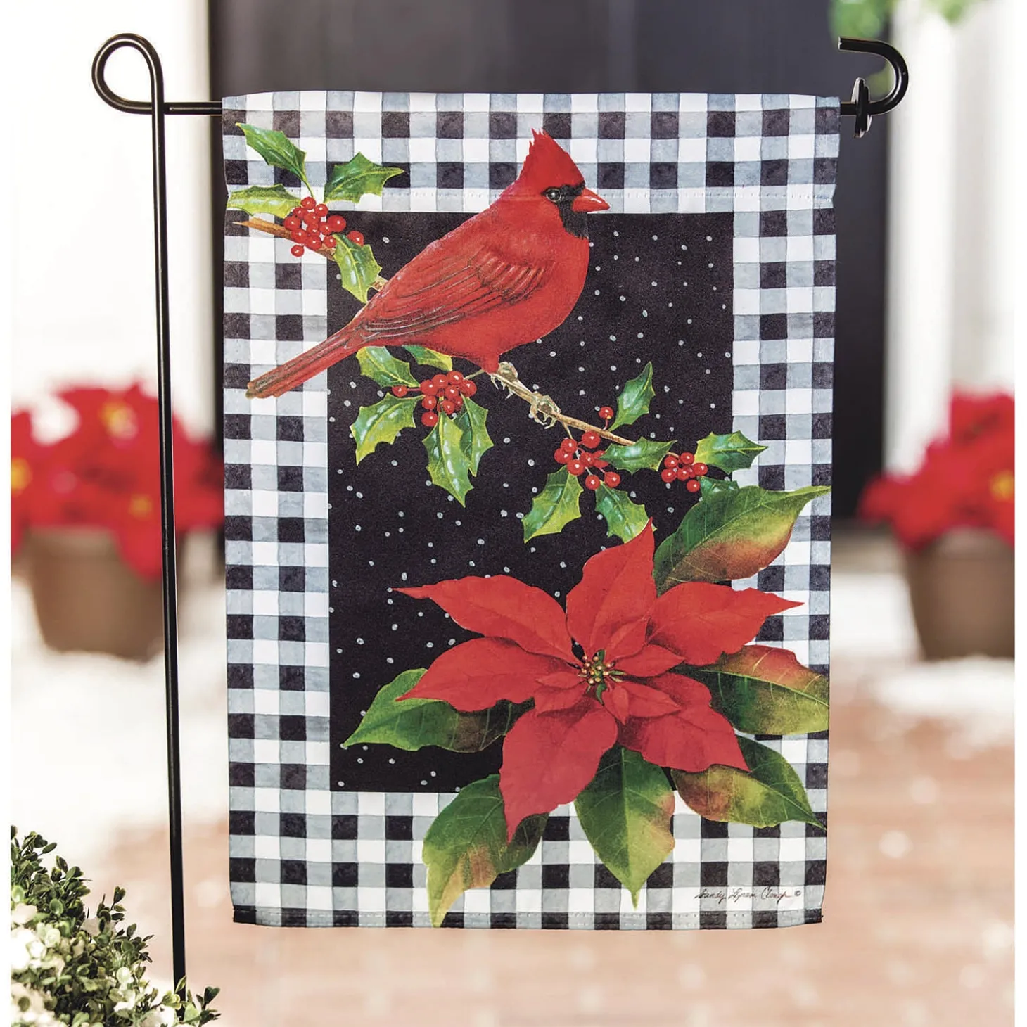 Garden Flags>Plow & Hearth Cardinal & Holly Suede Garden Flag