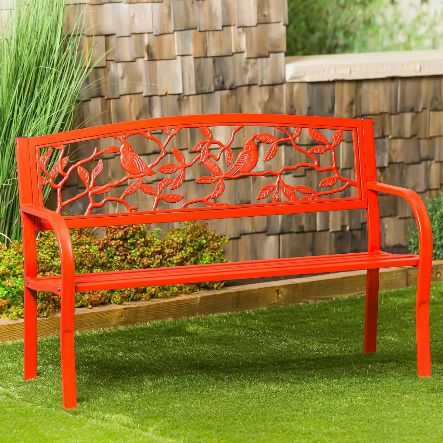 Outdoor Benches>Plow & Hearth Cardinals Metal Garden Bench, Red