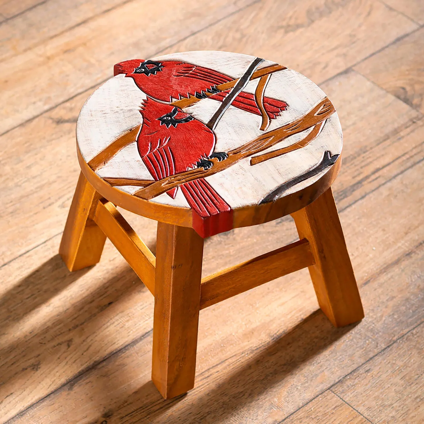 Chairs & Rockers | Rockers & Gliders>Plow & Hearth Carved Wooden Footstool with Cardinal Design