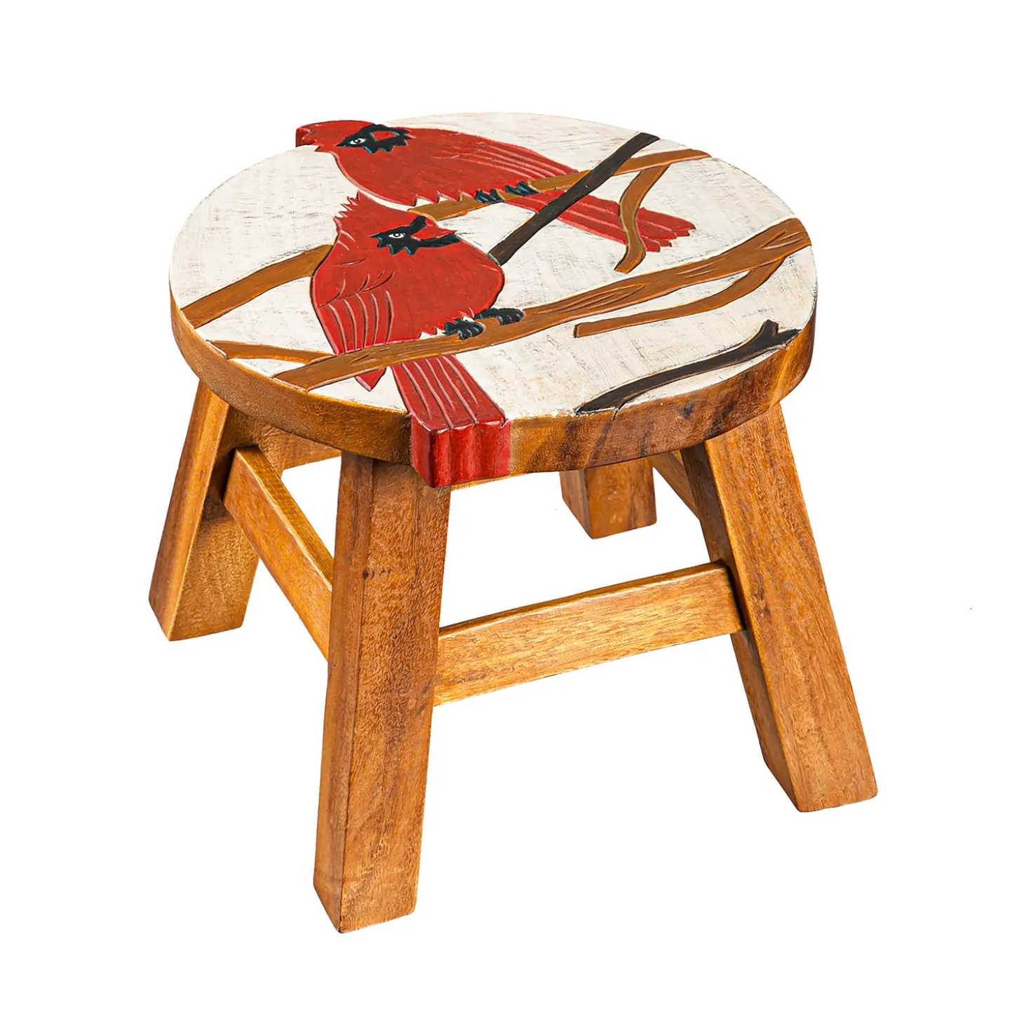 Chairs & Rockers | Rockers & Gliders>Plow & Hearth Carved Wooden Footstool with Cardinal Design