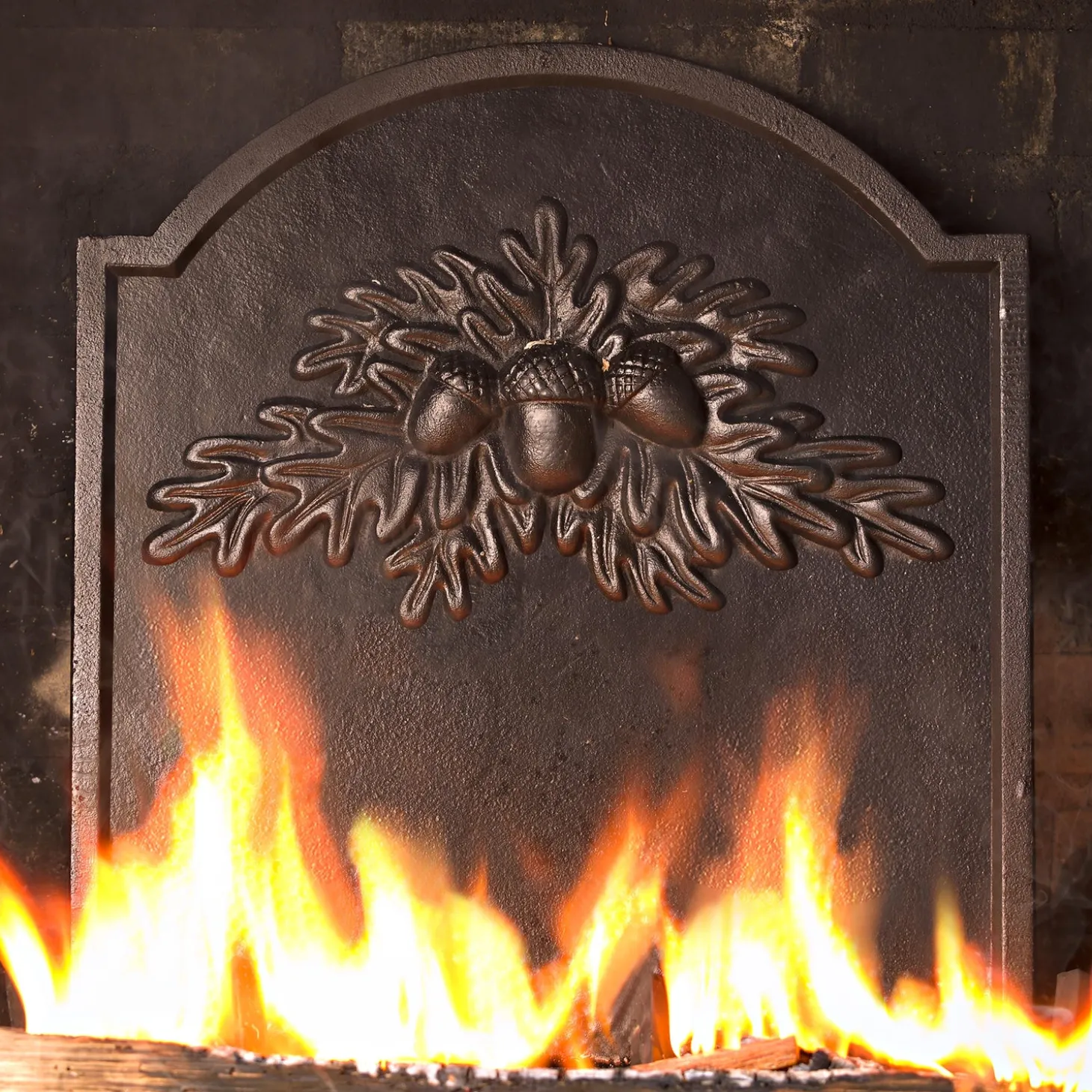 Fireplace Grates & Firebacks>Plow & Hearth Cast Iron Fireback with Oak Leaf Design