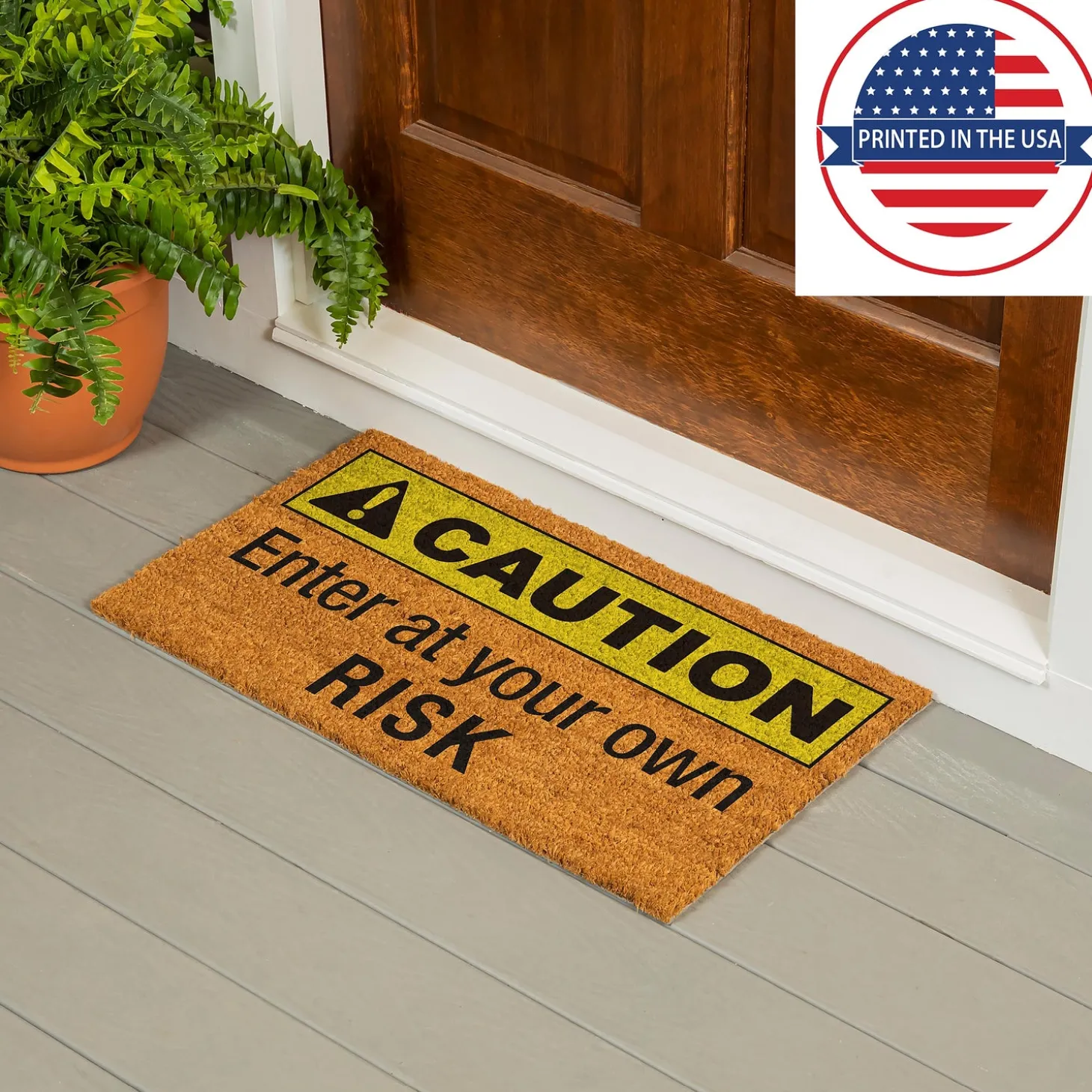 Coir Mats>Plow & Hearth Caution Coir Mat