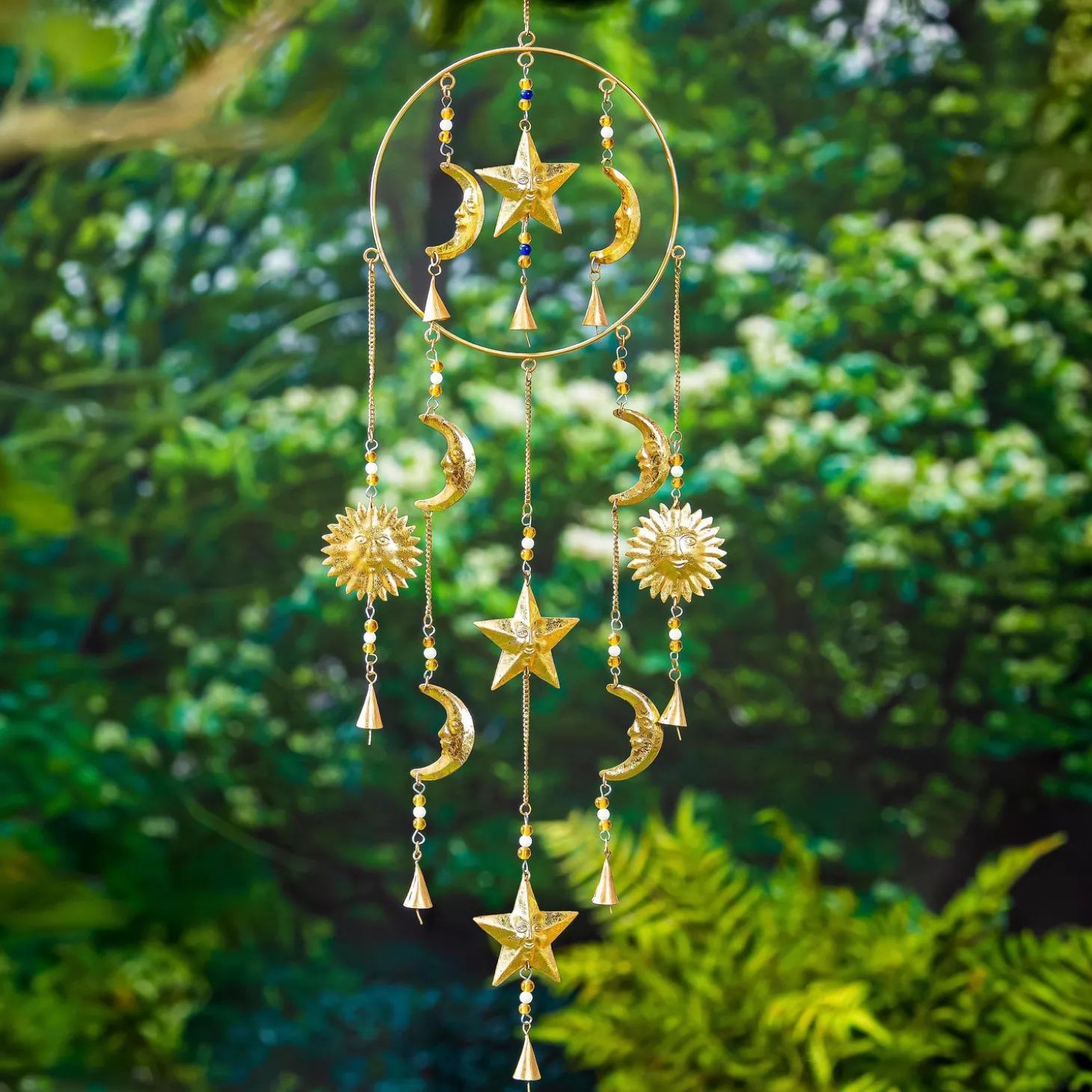 Wind Chimes & Mobiles>Plow & Hearth Celestial Wind Chime with Glass Beads