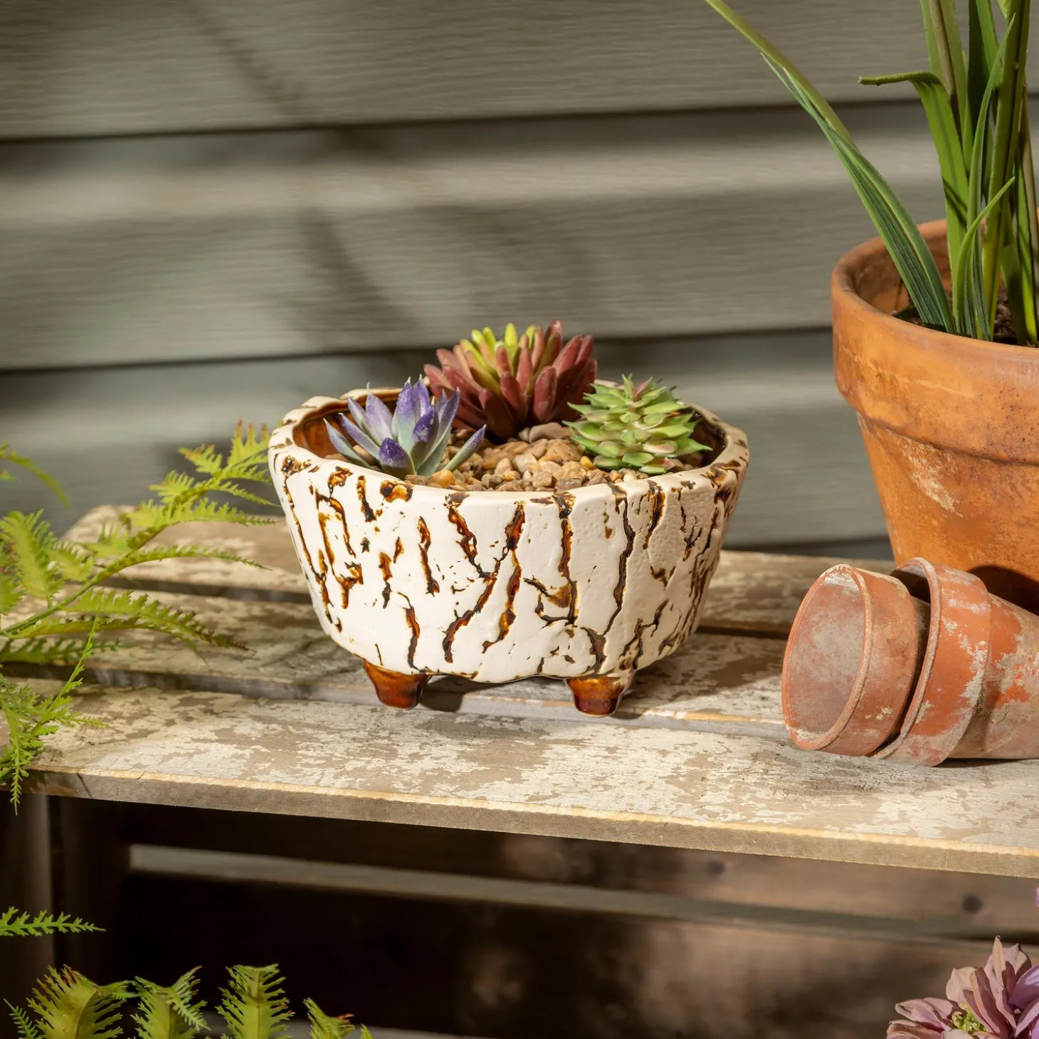 Planters & Plant Stands>Plow & Hearth Ceramic Crackled Planter