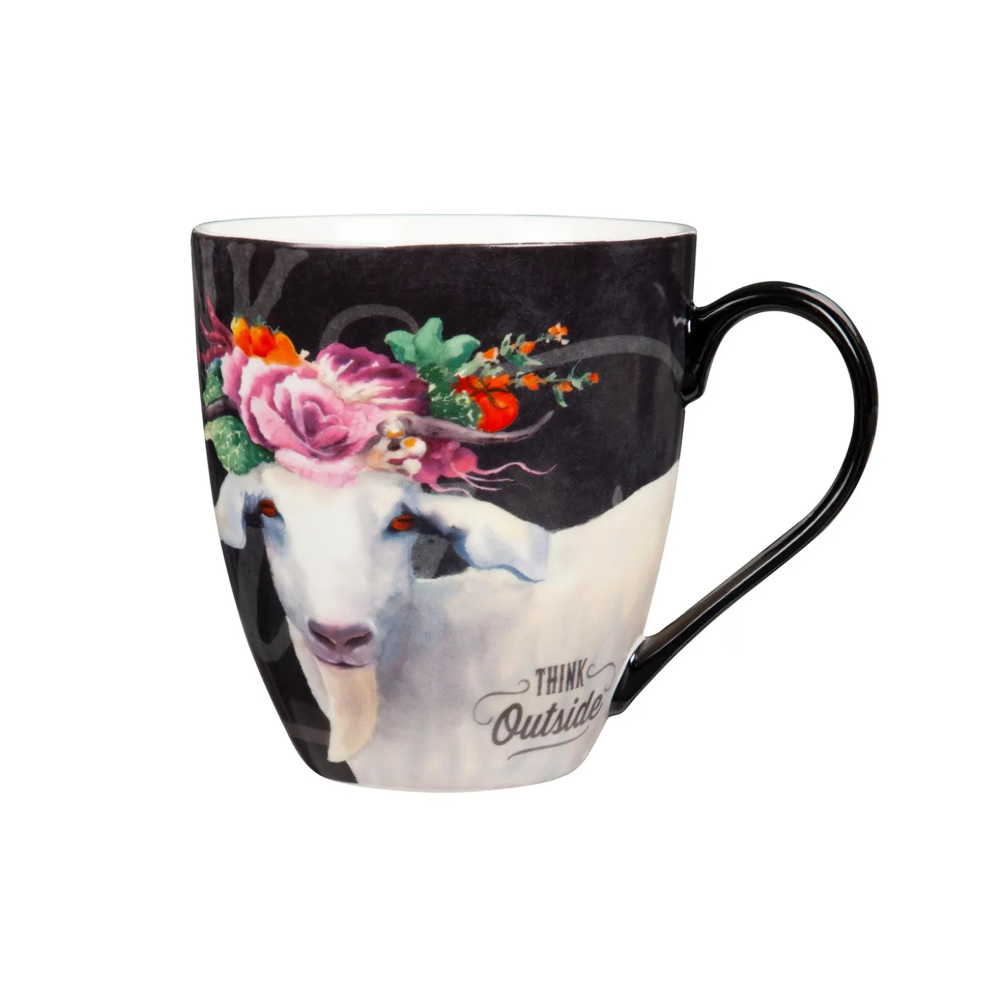 Coffee & Tea Cups>Plow & Hearth Ceramic Cup O' Java, 17 OZ, Floral Goat