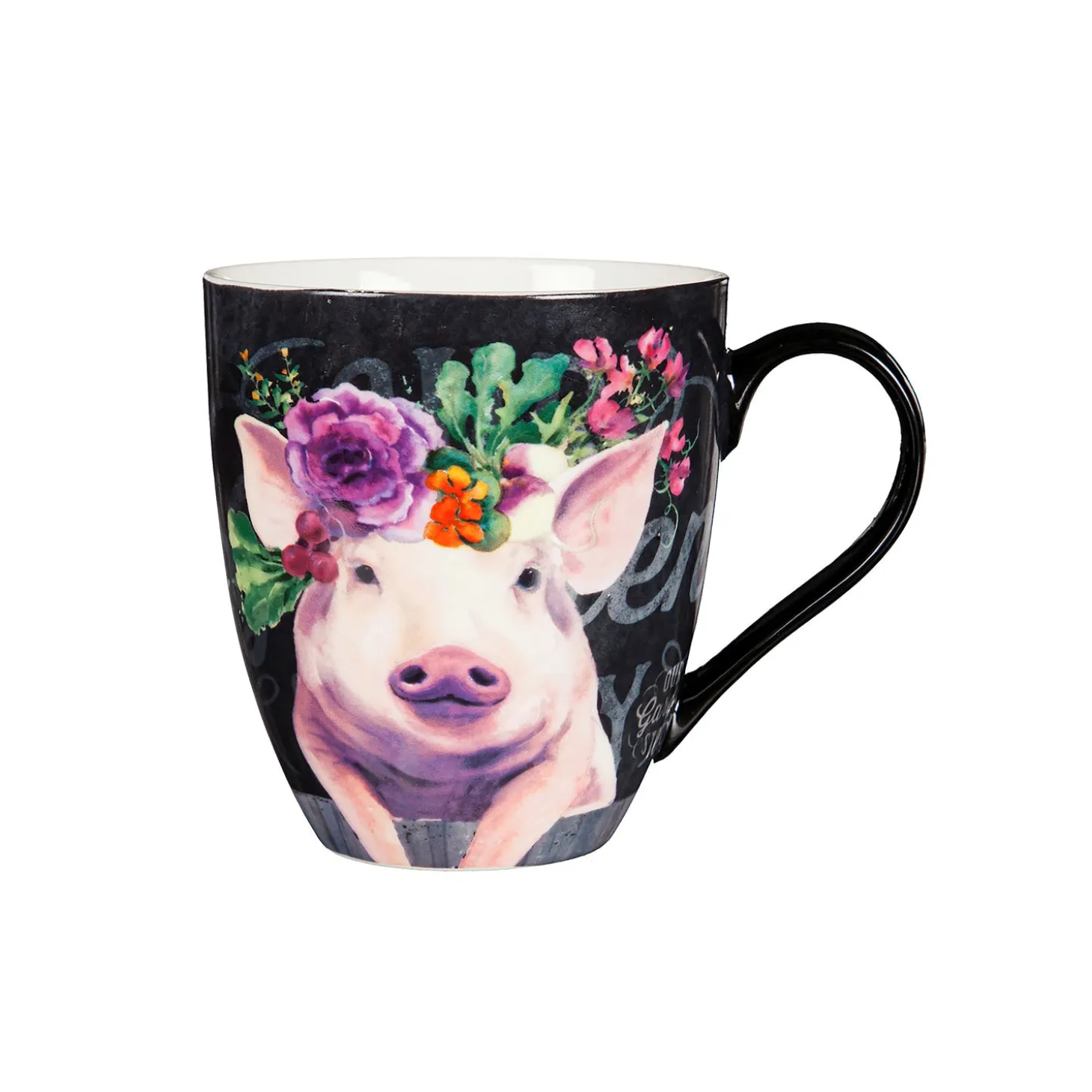 Coffee & Tea Cups>Plow & Hearth Ceramic Cup O' Java, 17 OZ, Floral Pig