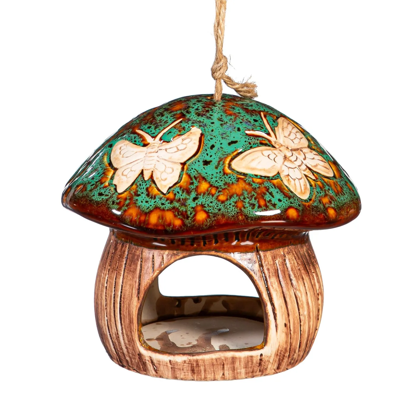 Bird Feeders>Plow & Hearth Ceramic Fantasy Green Mushroom Bird Feeder