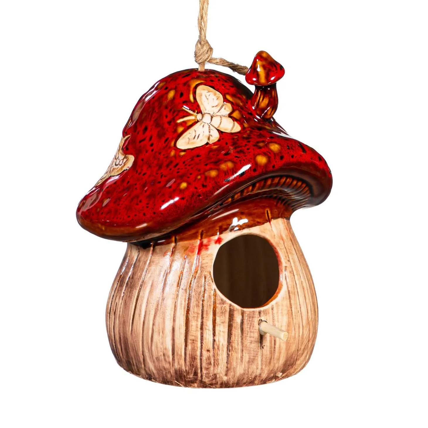 Birdhouses>Plow & Hearth Ceramic Fantasy Mushroom Hanging Bird House