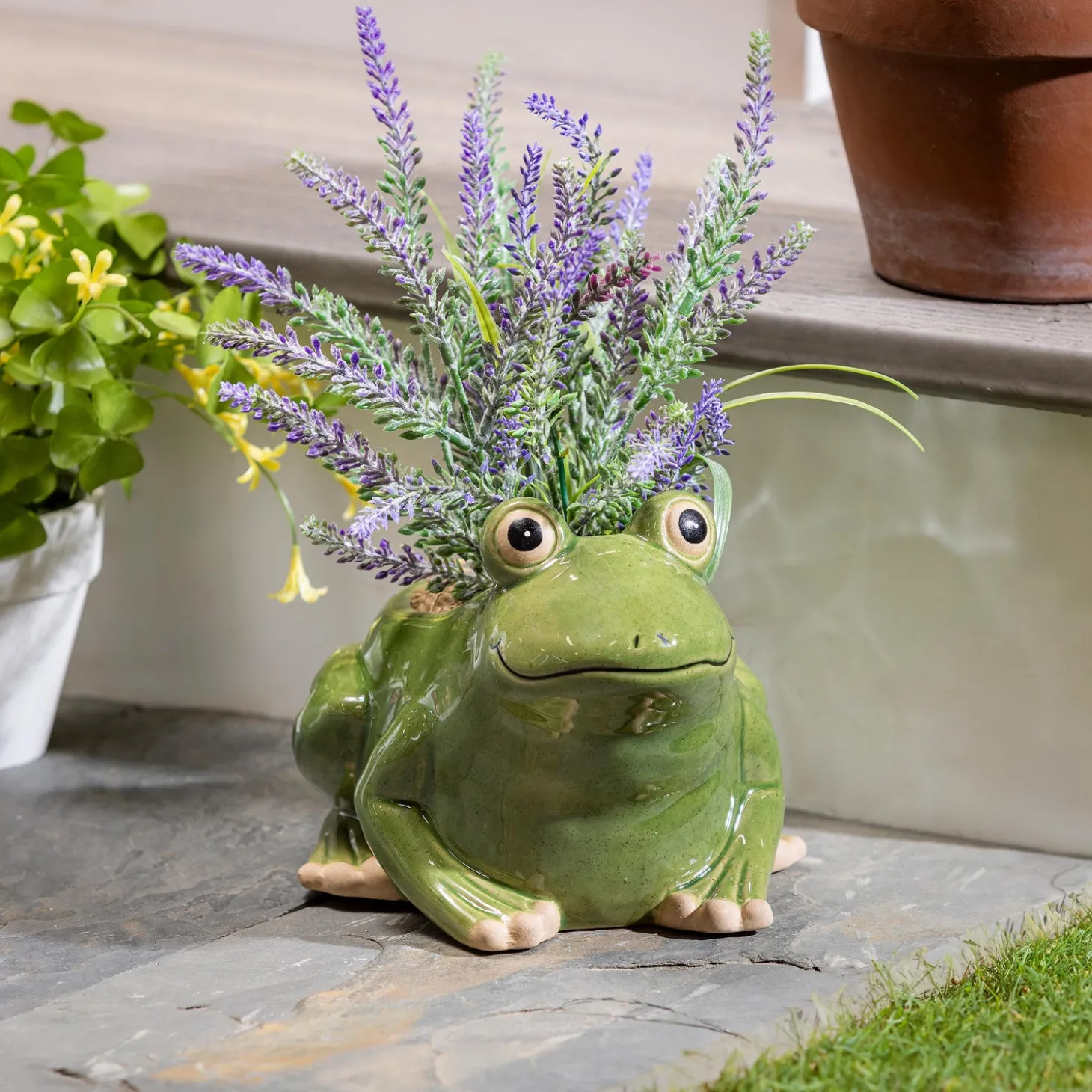 Planters & Plant Stands>Plow & Hearth Ceramic Frog Planter