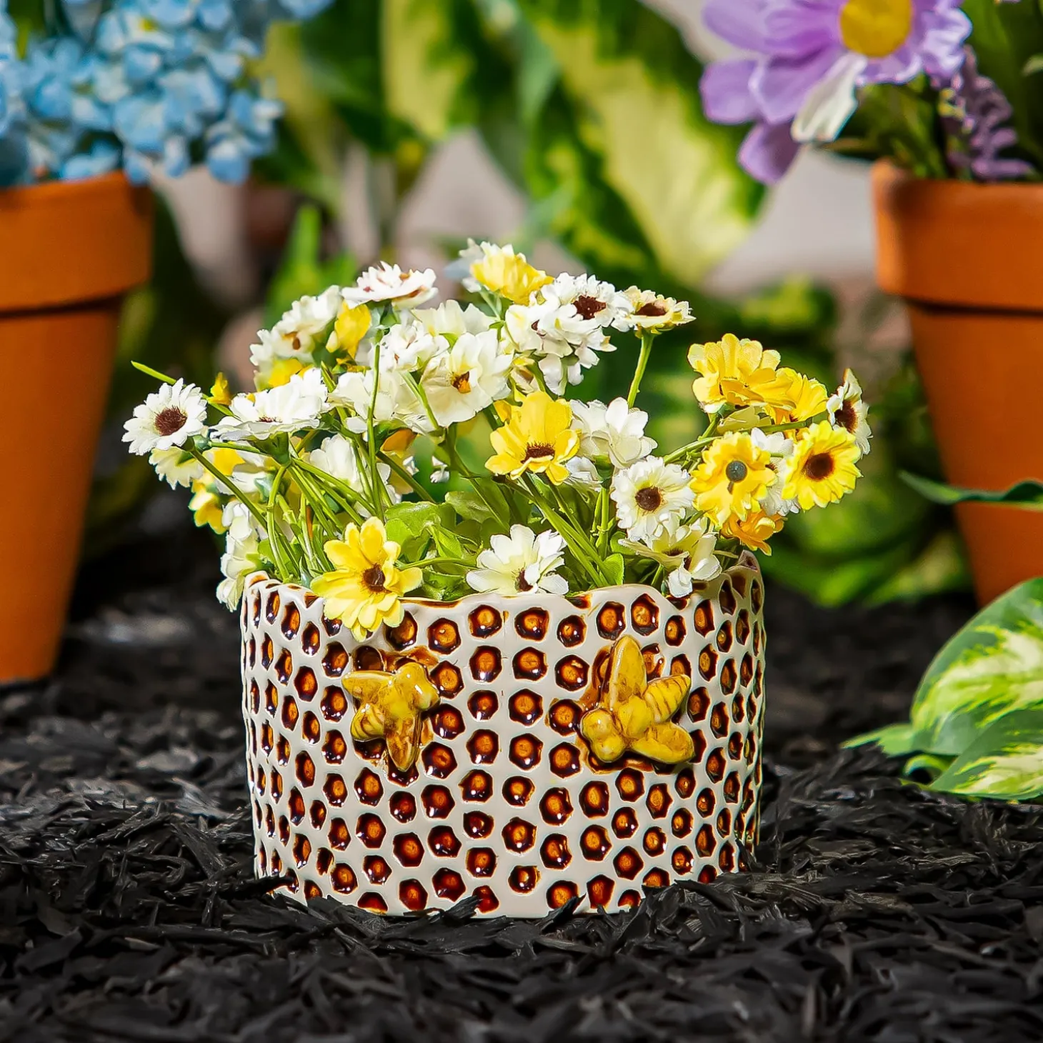 Planters & Plant Stands>Plow & Hearth Ceramic Honeycomb Crackled Planter