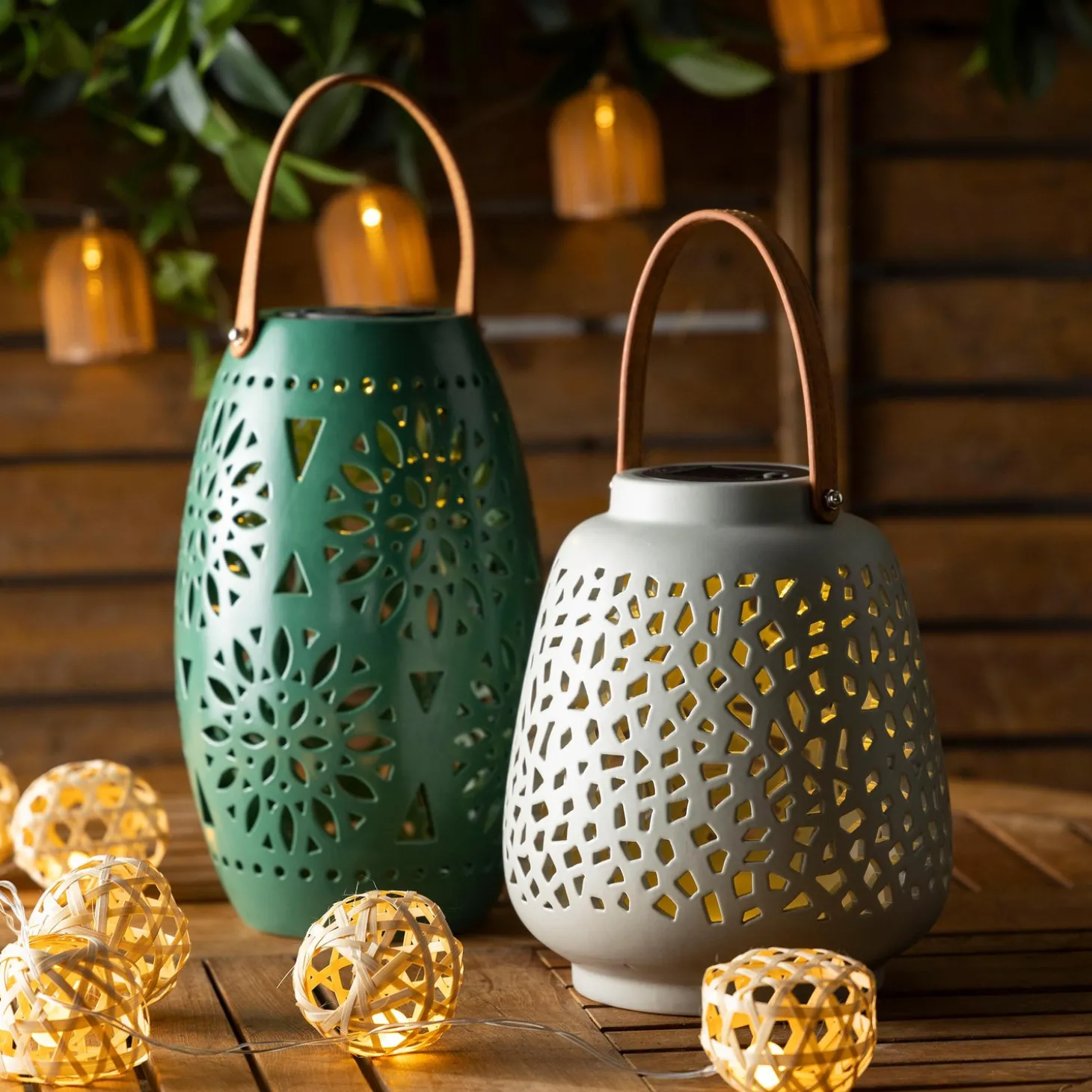 Solar Accents | Candles & Lanterns>Plow & Hearth Ceramic Speckled Cut Out Solar Lantern