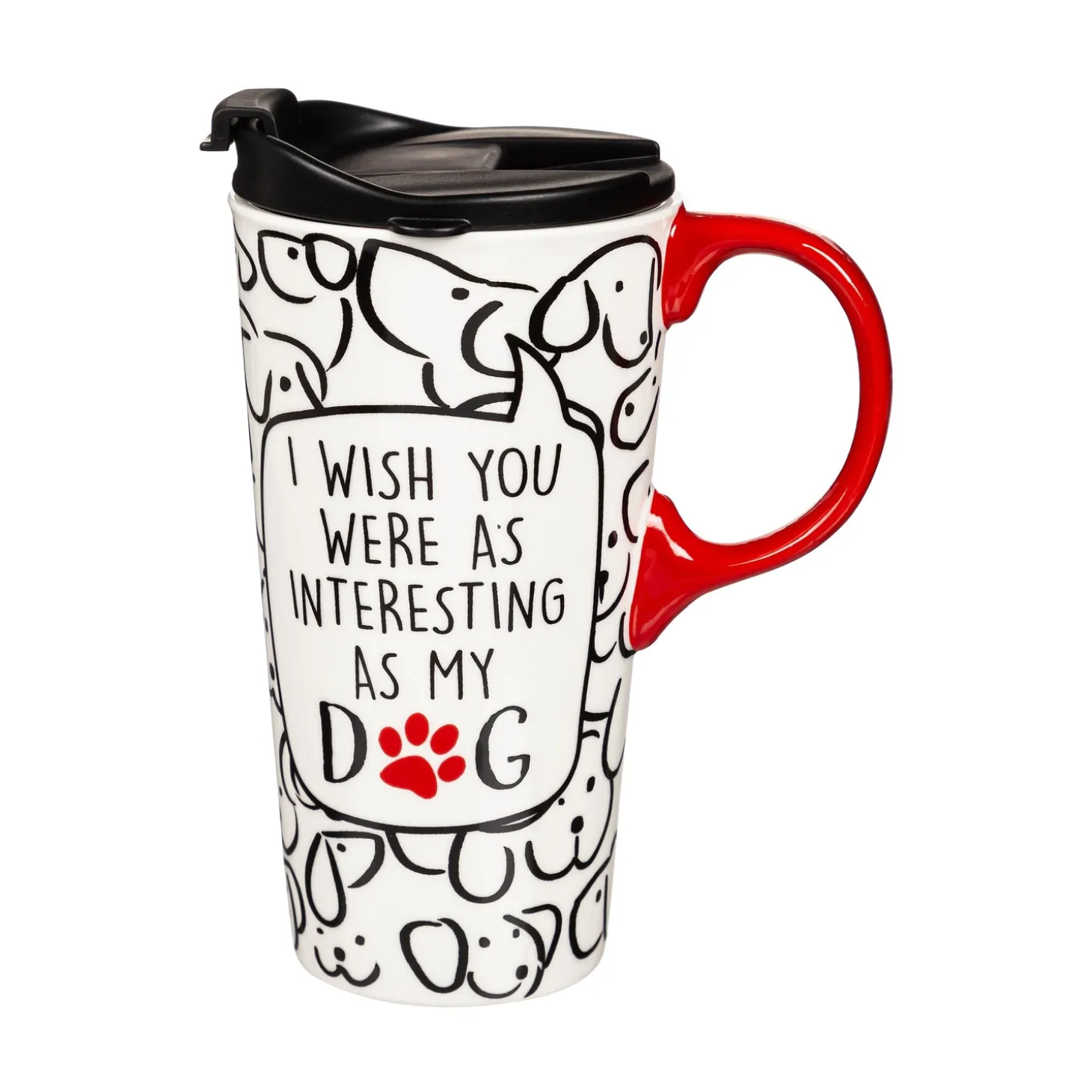 Travel Cups>Plow & Hearth Ceramic Travel Cup, 17 OZ. ,w/box, Interesting Dog