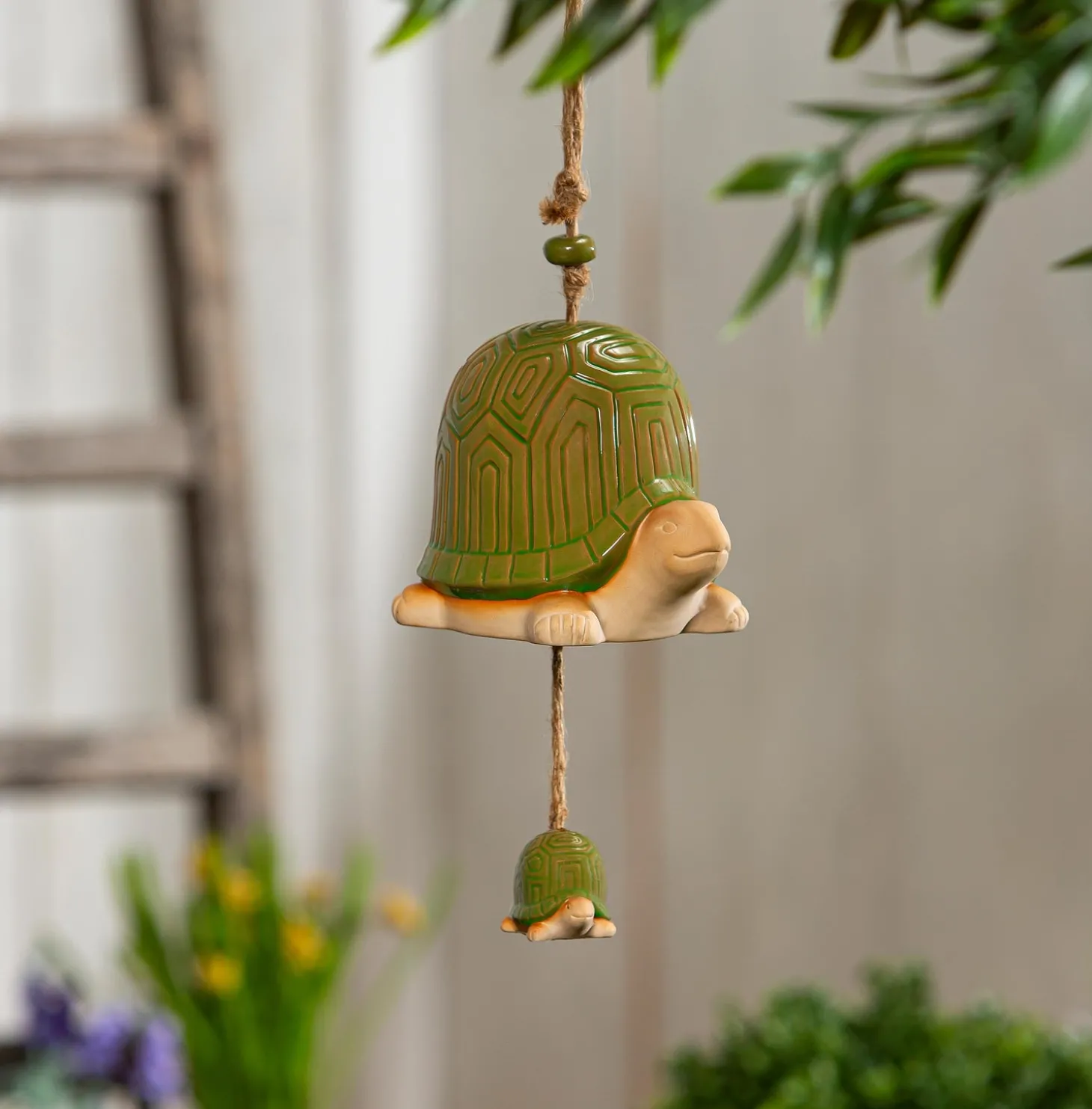 Wind Chimes & Mobiles>Plow & Hearth Ceramic Turtle Mommy and Baby Bell