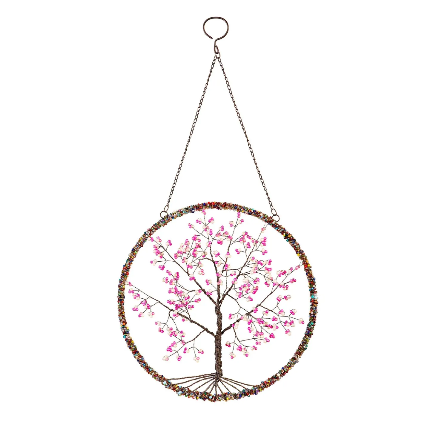 Wall Art>Plow & Hearth Cherry Blossom Tree Beaded Round Wall Décor