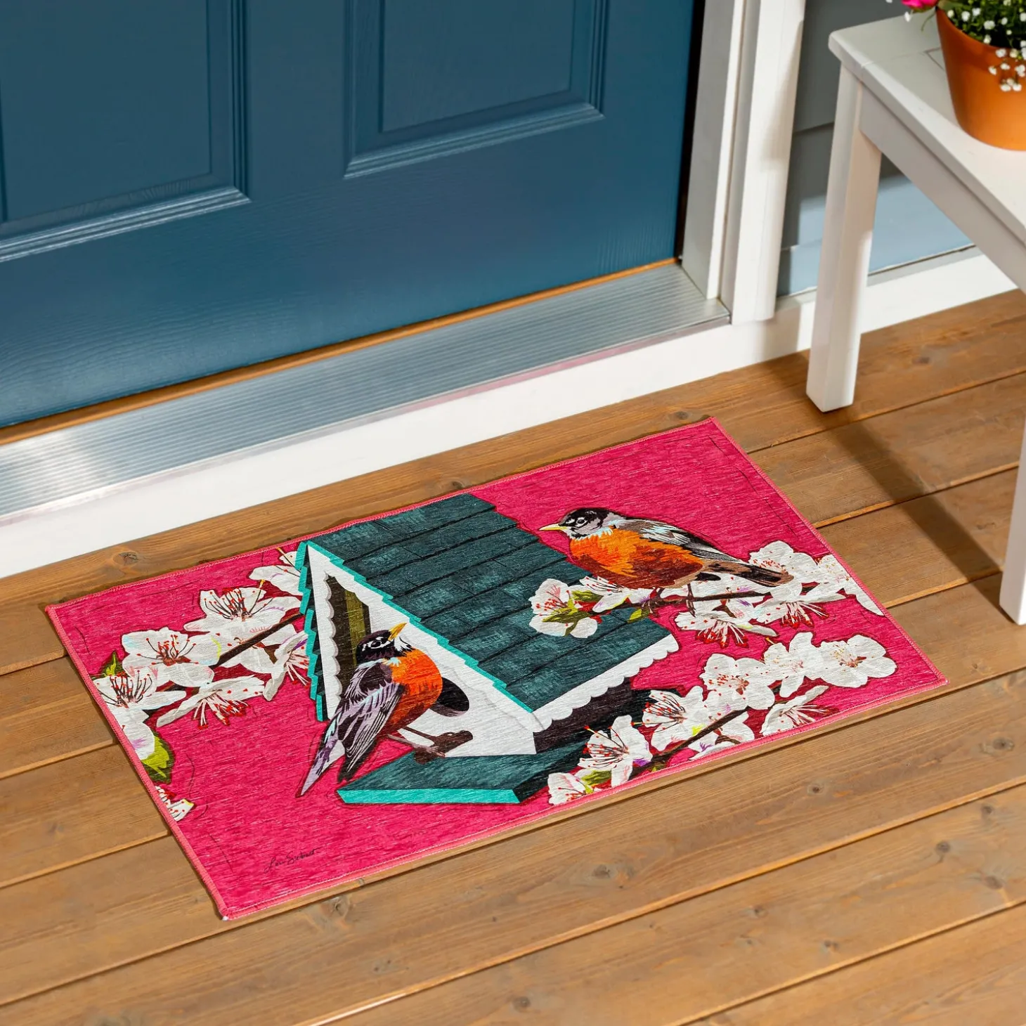 Washable Mats>Plow & Hearth Cherry Blossoms & Friends Washable Indoor/Outdoor Mat